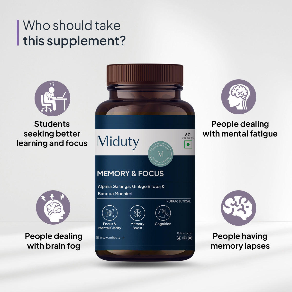 Miduty Memory & Focus | Caffeine-Free Formula For Extreme Alertness