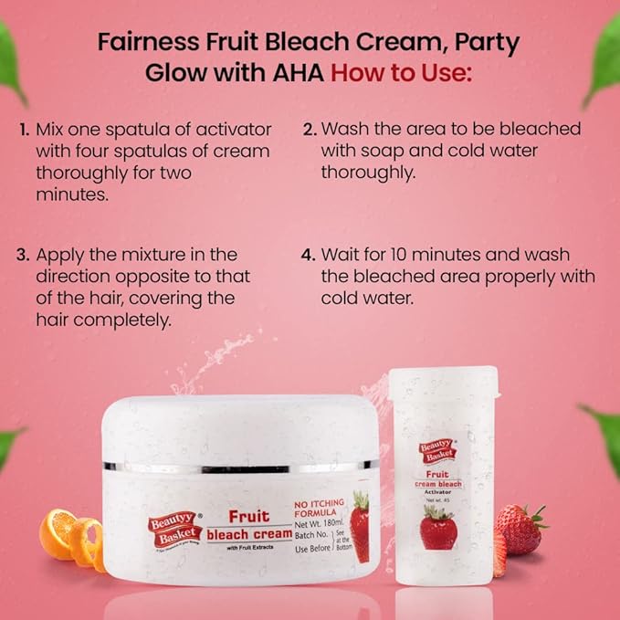 Beauty Basket Fairness Fruit Bleach Cream | Party Glow with AHA | Essence Fruit Fun Fairness Bleach For Women | 100% Natural Cream | Skin Brightening Fairer | G