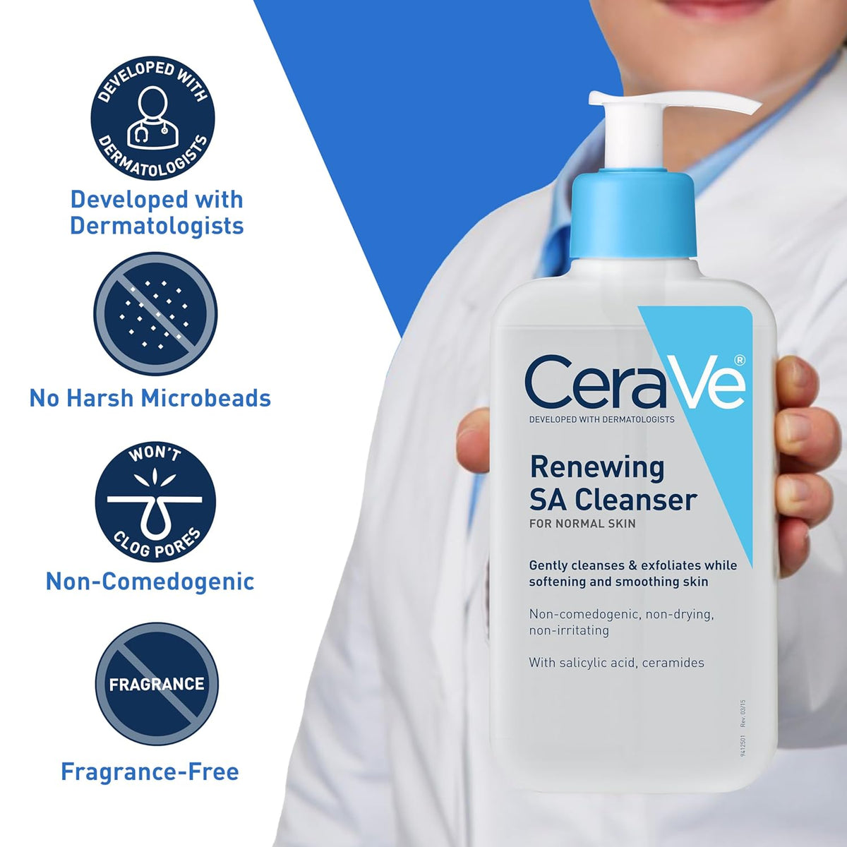 CeraVe SA Smoothing Cleanser For Dry, Rough & Bumpy Skin, contains Salicylic Acid, Ceramides & Hyaluronic acid|Dermatologist Recommended Face wash 236ml (Made I