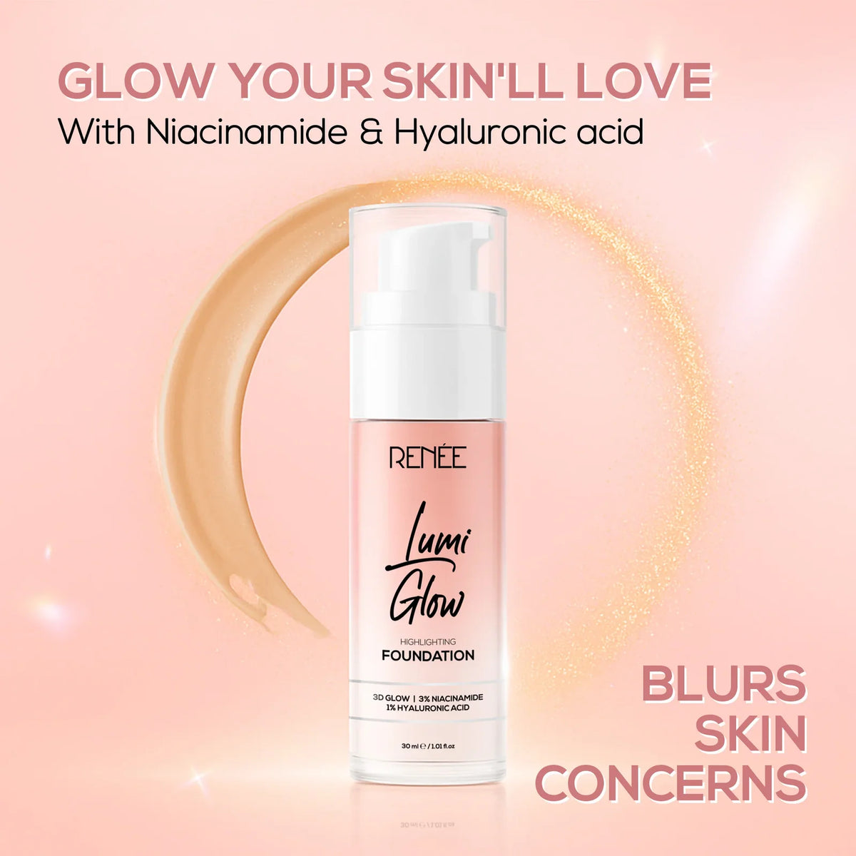 RENEE Lumi Glow Highlighting Liquid Foundation With 3D Glow For Skin 30ml 04 Luminous Sand