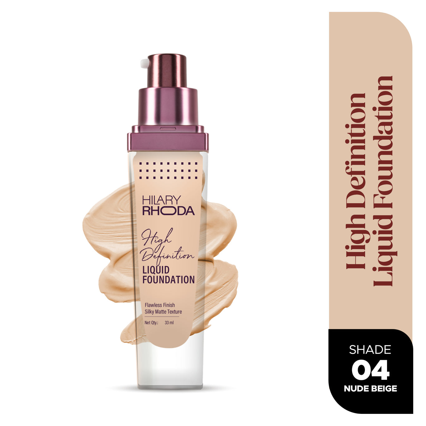 High Definition Liquid Foundation Poreless Perfection | Blends Flawlessly | Matte Finish & Lightweight Formula | High Coverage Formula | Skin-True Finish | Invisible Wear Formula Color: Nude Beige 04