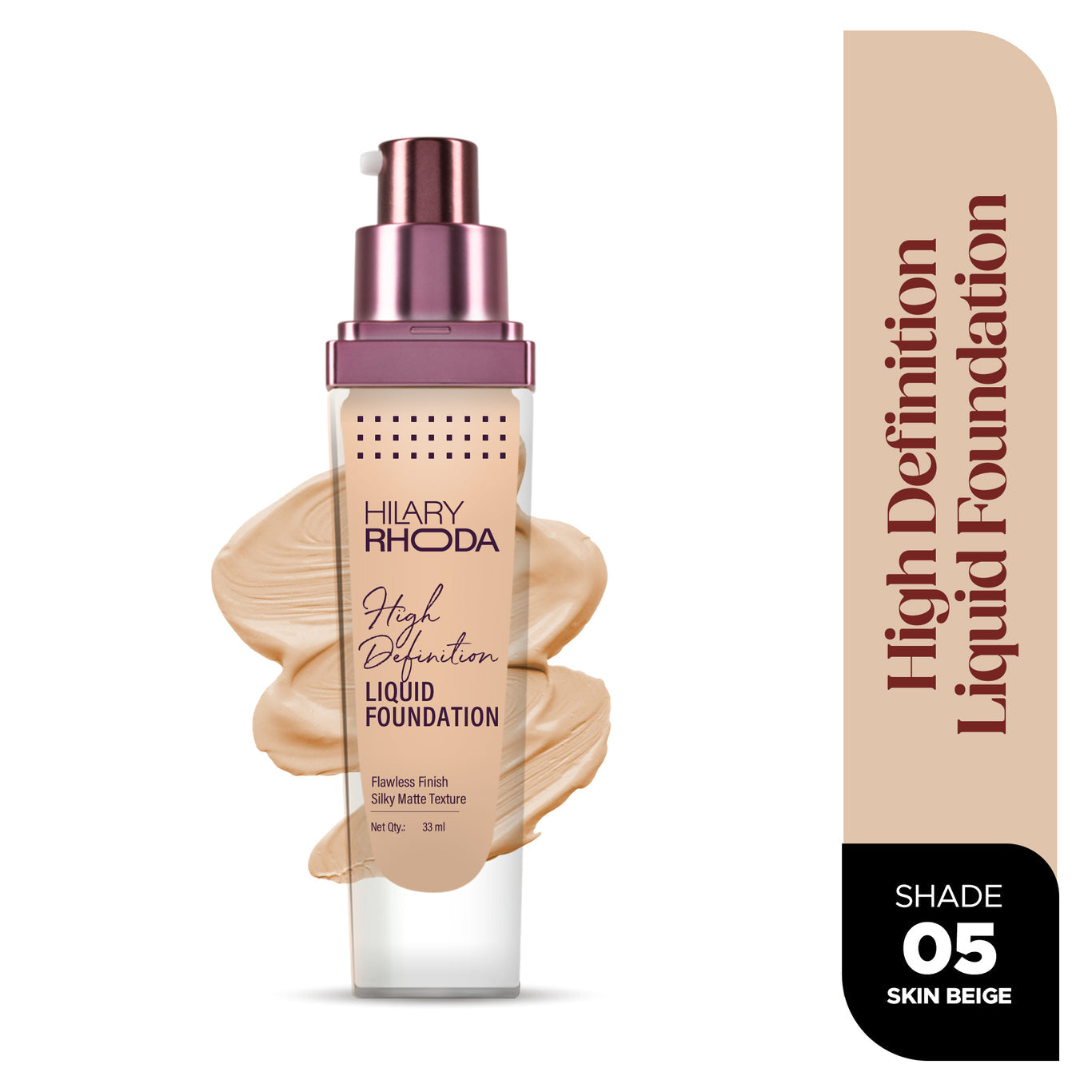 High Definition Liquid Foundation Poreless Perfection | Blends Flawlessly | Matte Finish & Lightweight Formula | High Coverage Formula | Skin-True Finish | Invisible Wear Formula  Color: Skin Beige 05