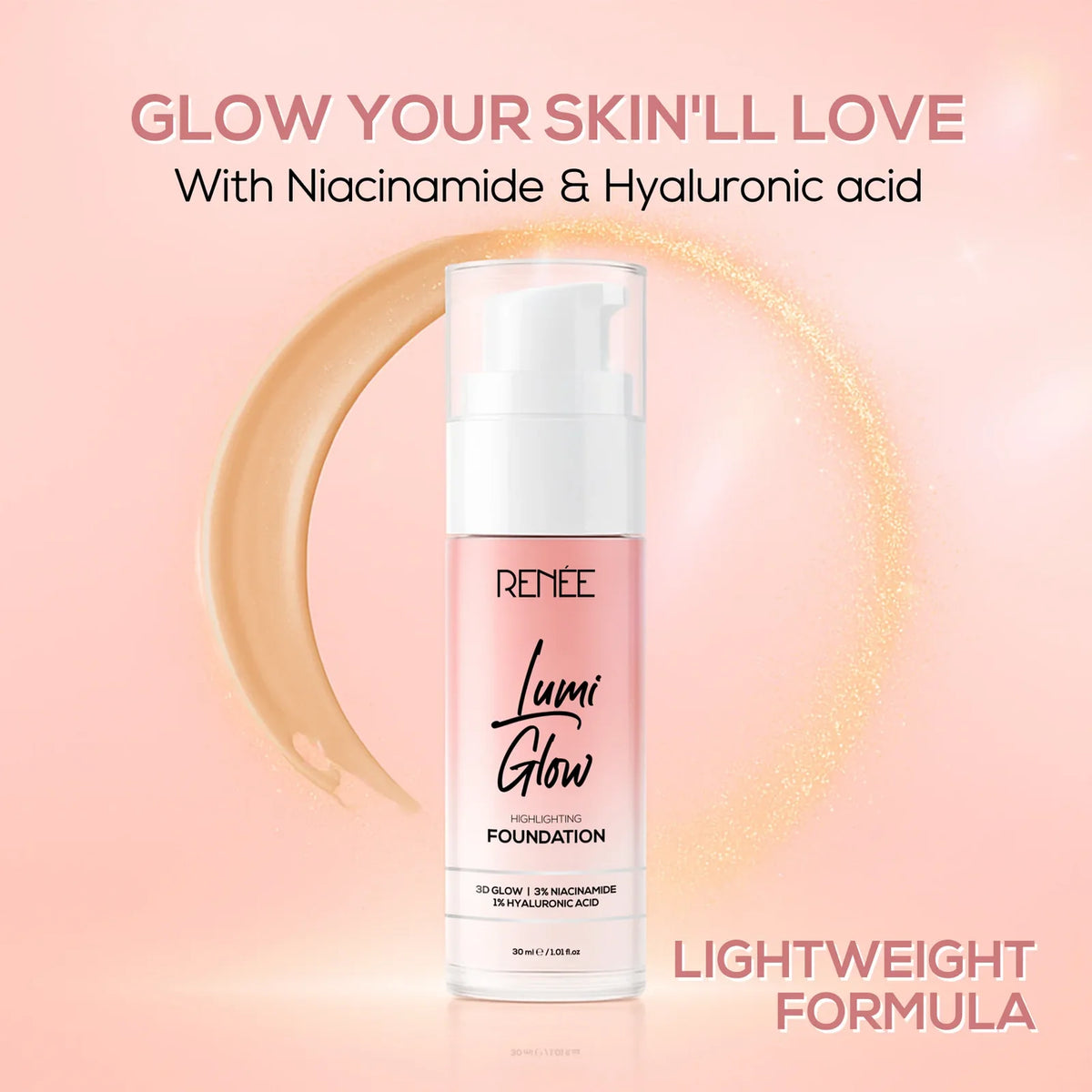 RENEE Lumi Glow Highlighting Liquid Foundation With 3D Glow For Skin 30ml 04 Luminous Sand
