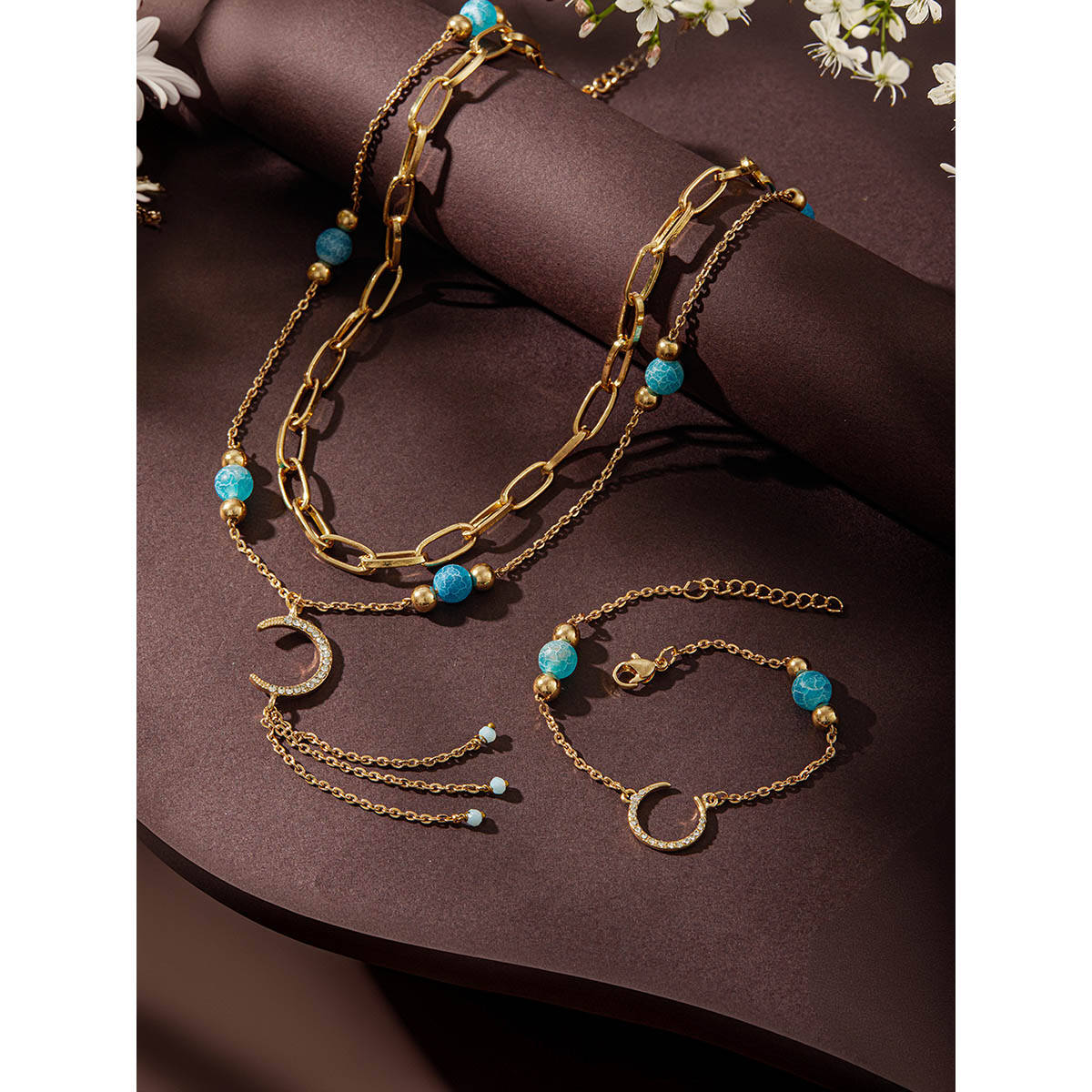 Aatmana Gold-Plated Stone Studded and Beaded Jewellery Set (Set of 2) · One size