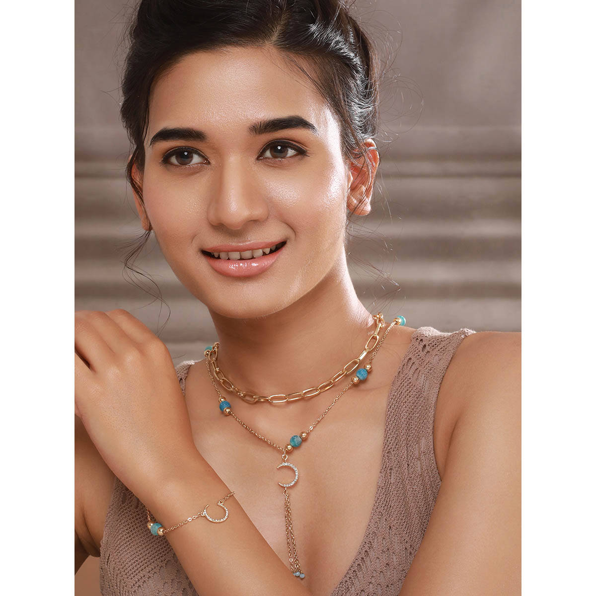 Aatmana Gold-Plated Stone Studded and Beaded Jewellery Set (Set of 2) · One size