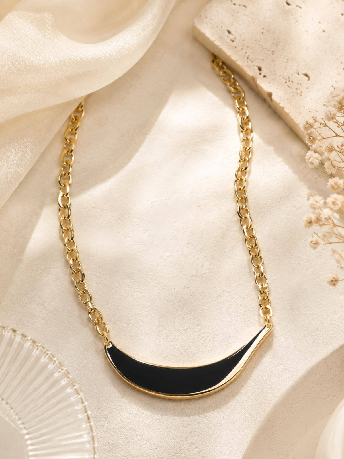 AANURA Bold Gold Chain Necklace with Silver Curve