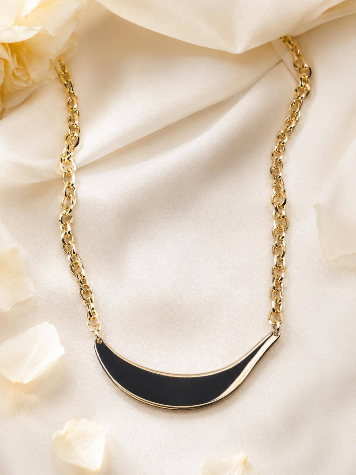 AANURA Bold Gold Chain Necklace with Silver Curve