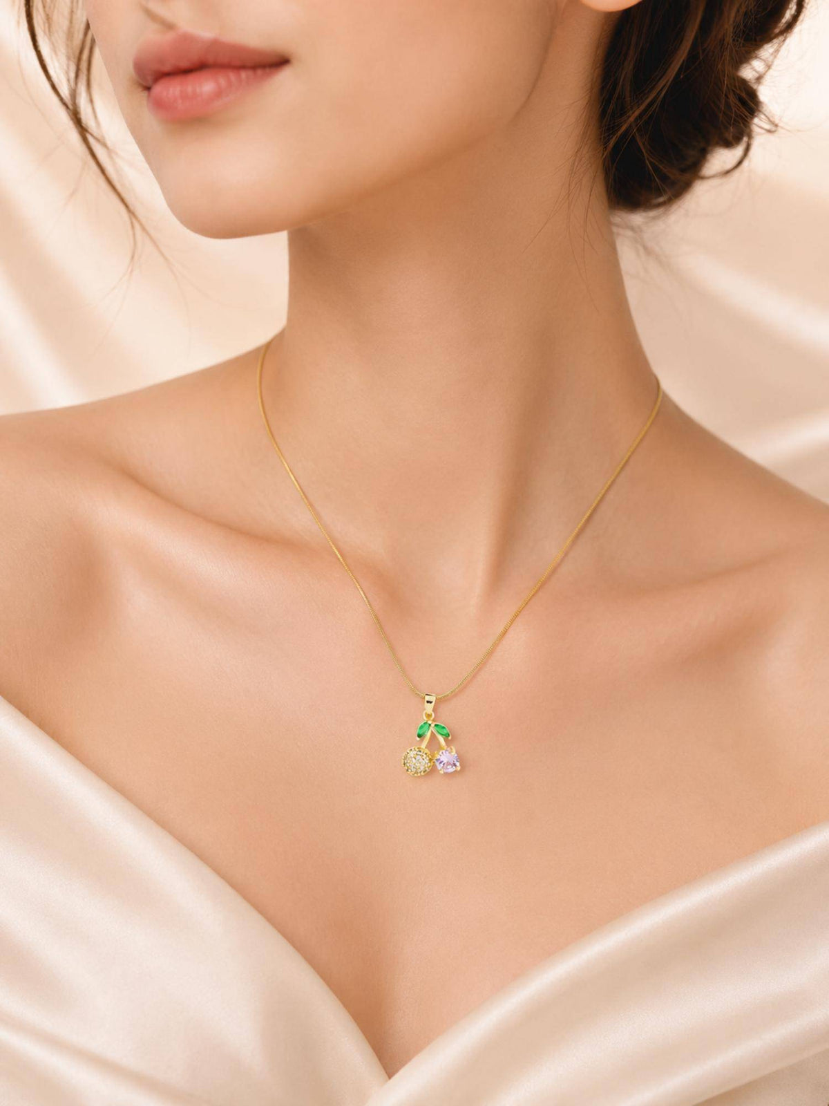 AANURA 18K Gold Plated Pink Crystal Floral Pendant Necklace