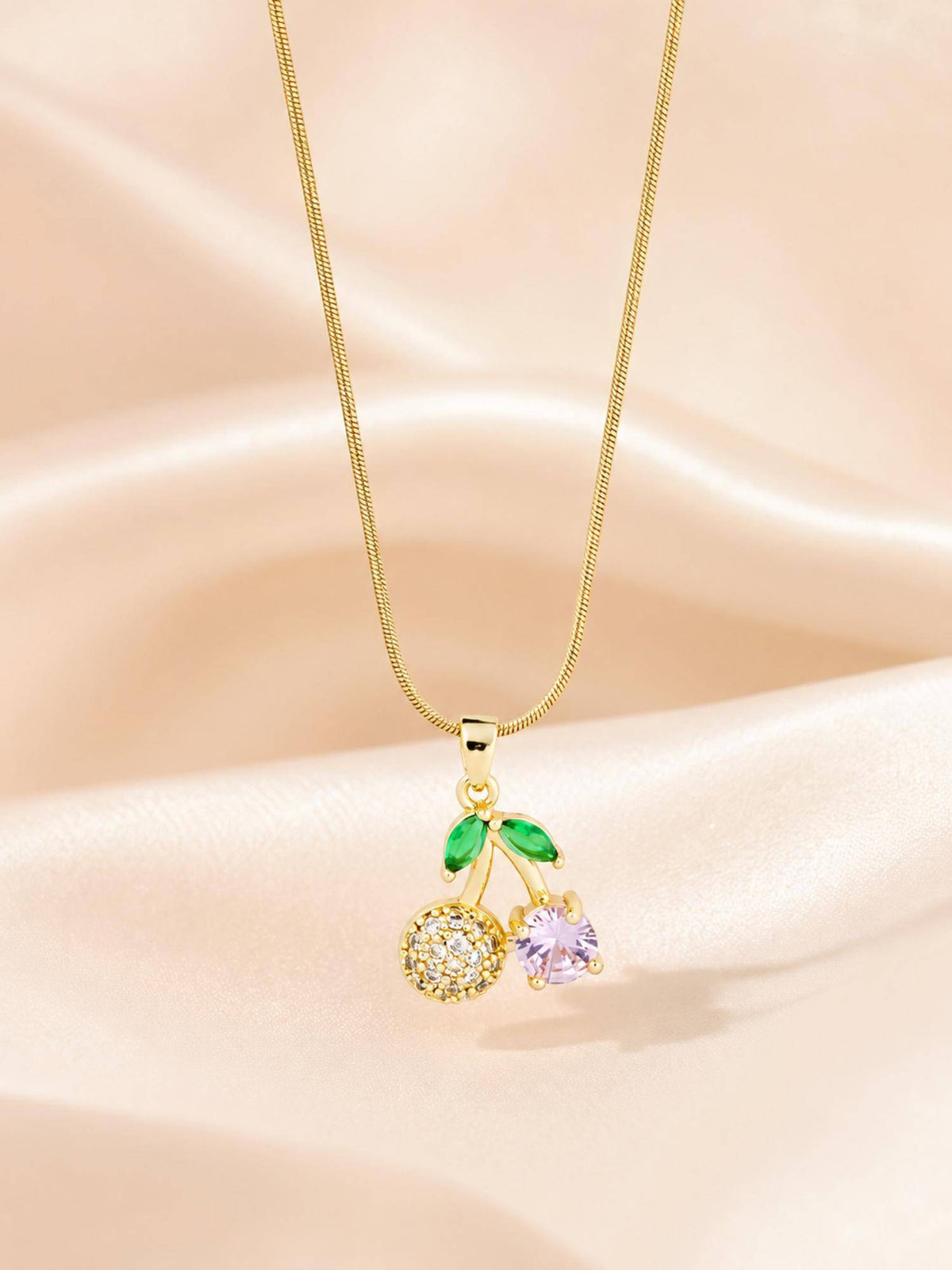 AANURA 18K Gold Plated Pink Crystal Floral Pendant Necklace