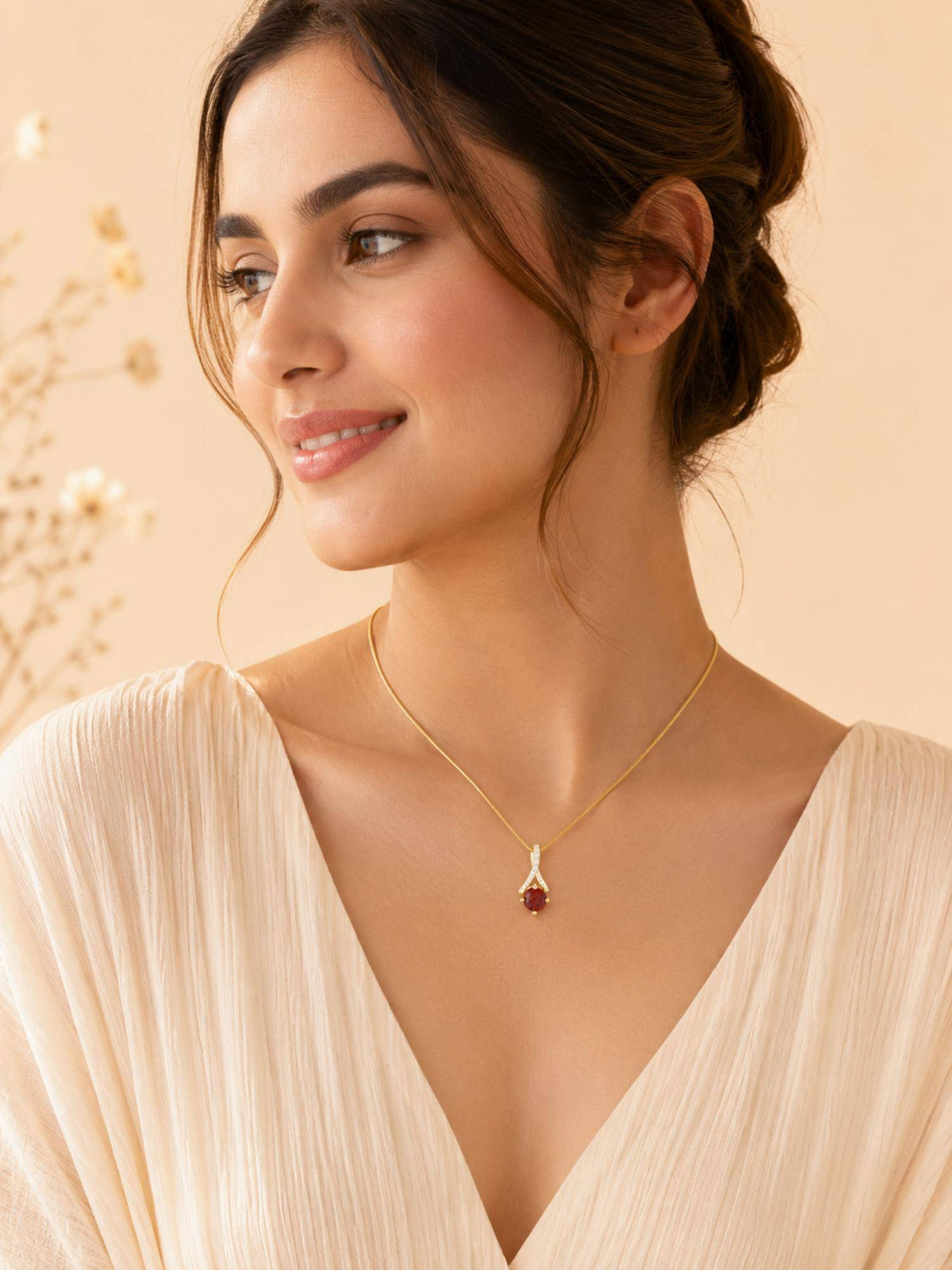 AANURA 18K Gold Plated Red Crystal Swirl Pendant Necklace
