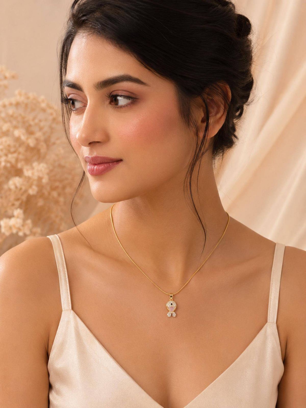 AANURA 18K Gold Plated Pink Crystal Fish Pendant Necklace