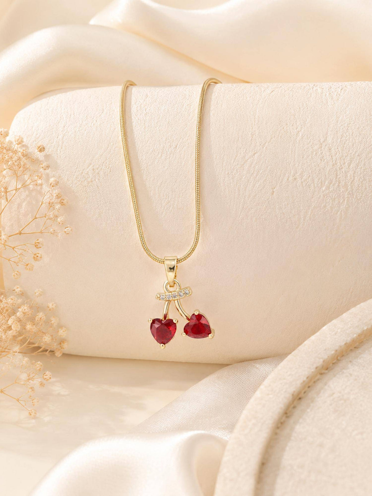 AANURA 18K Gold Plated Twin Red Crystal Pendant Necklace