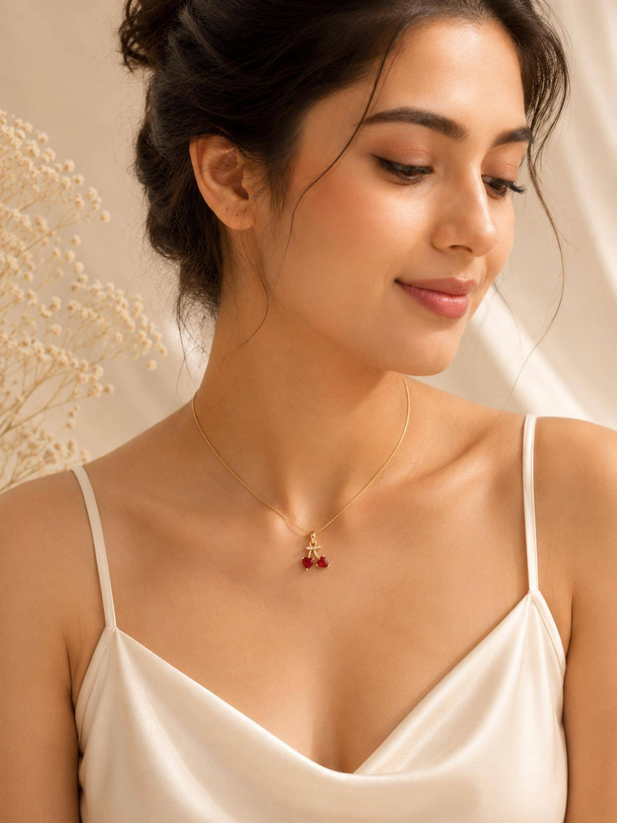 AANURA 18K Gold Plated Twin Red Crystal Pendant Necklace