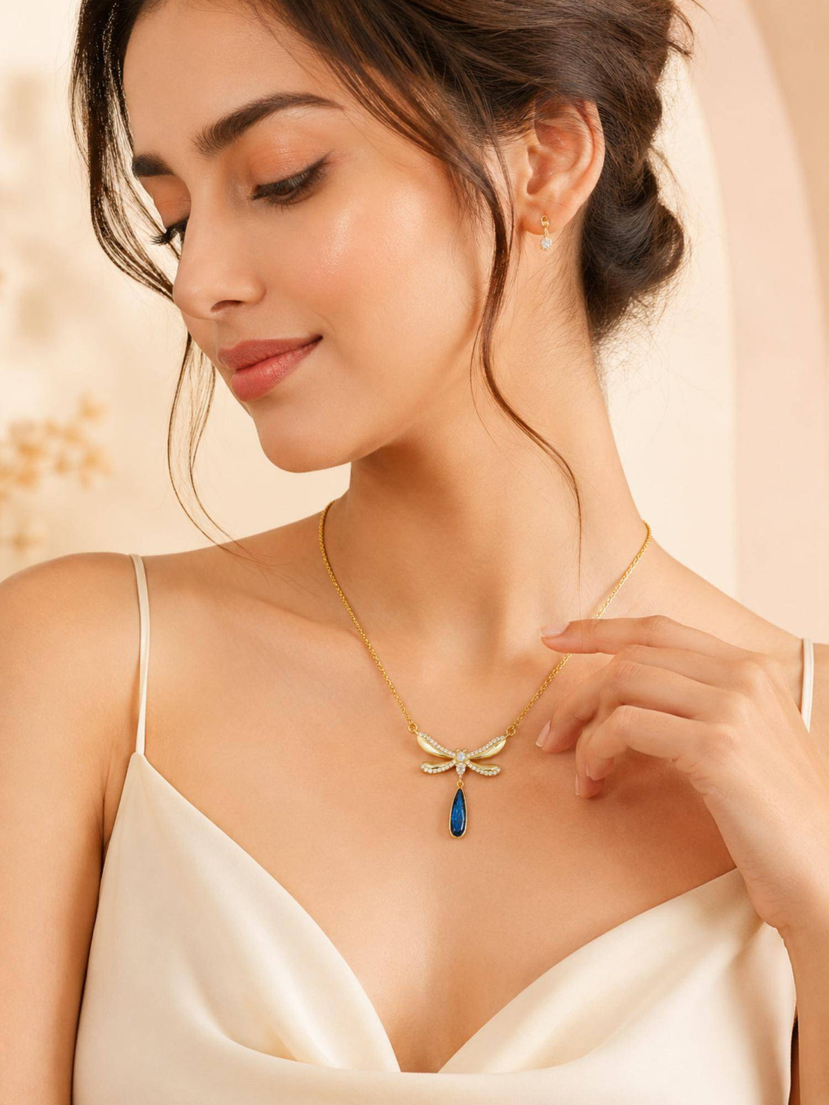 AANURA 18K Gold Plated Blue Wing Teardrop Necklace