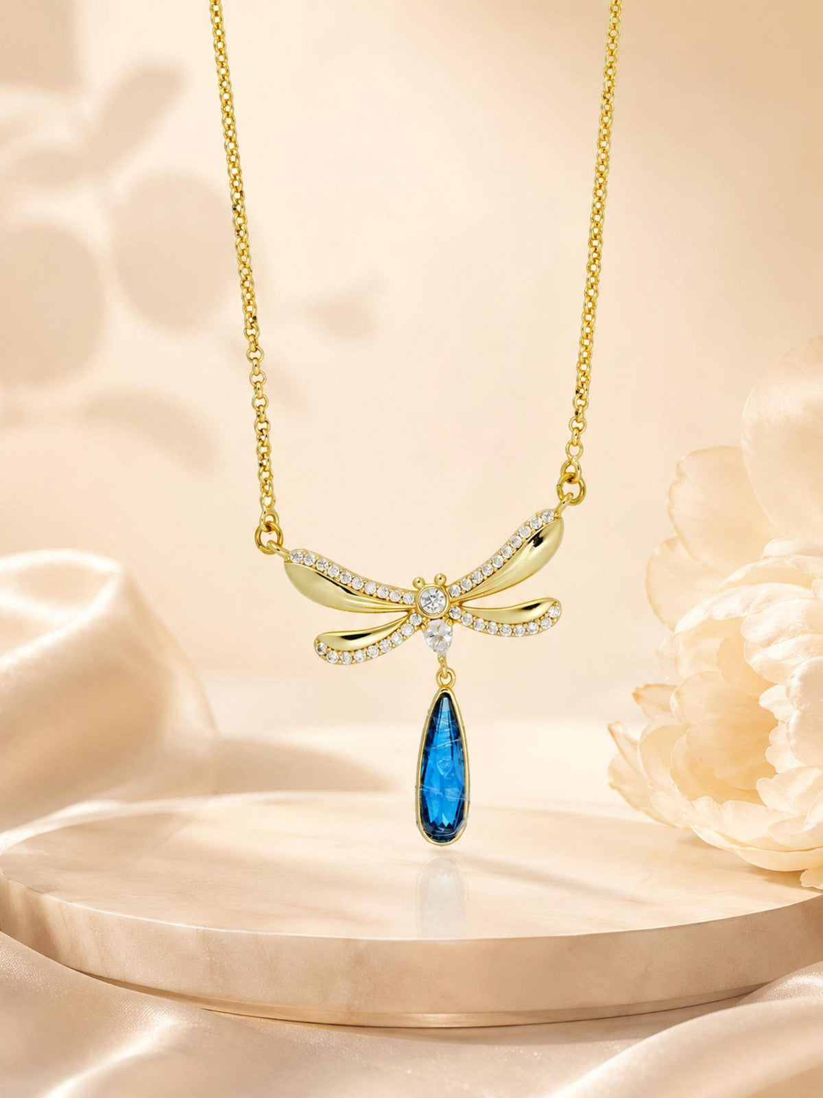 AANURA 18K Gold Plated Blue Wing Teardrop Necklace