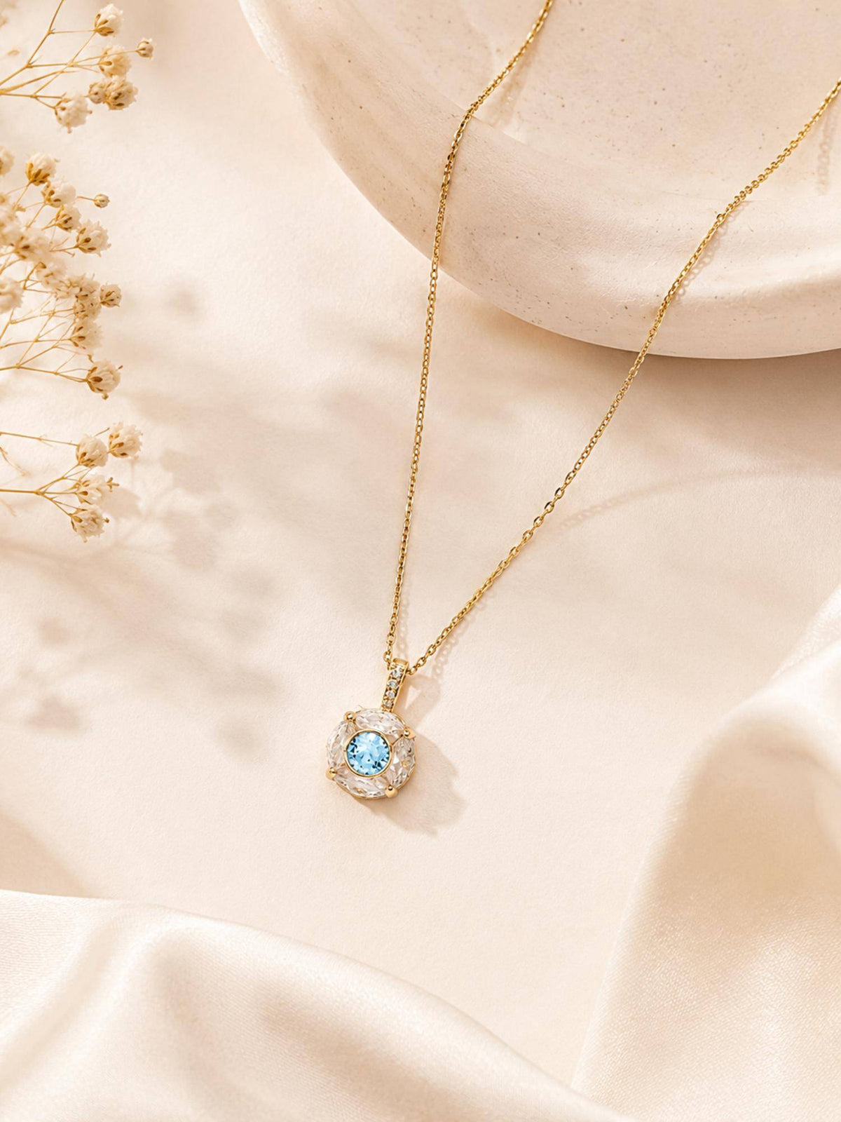 AANURA 18K Gold Plated Blue Bloom Crystal Pendant Necklace
