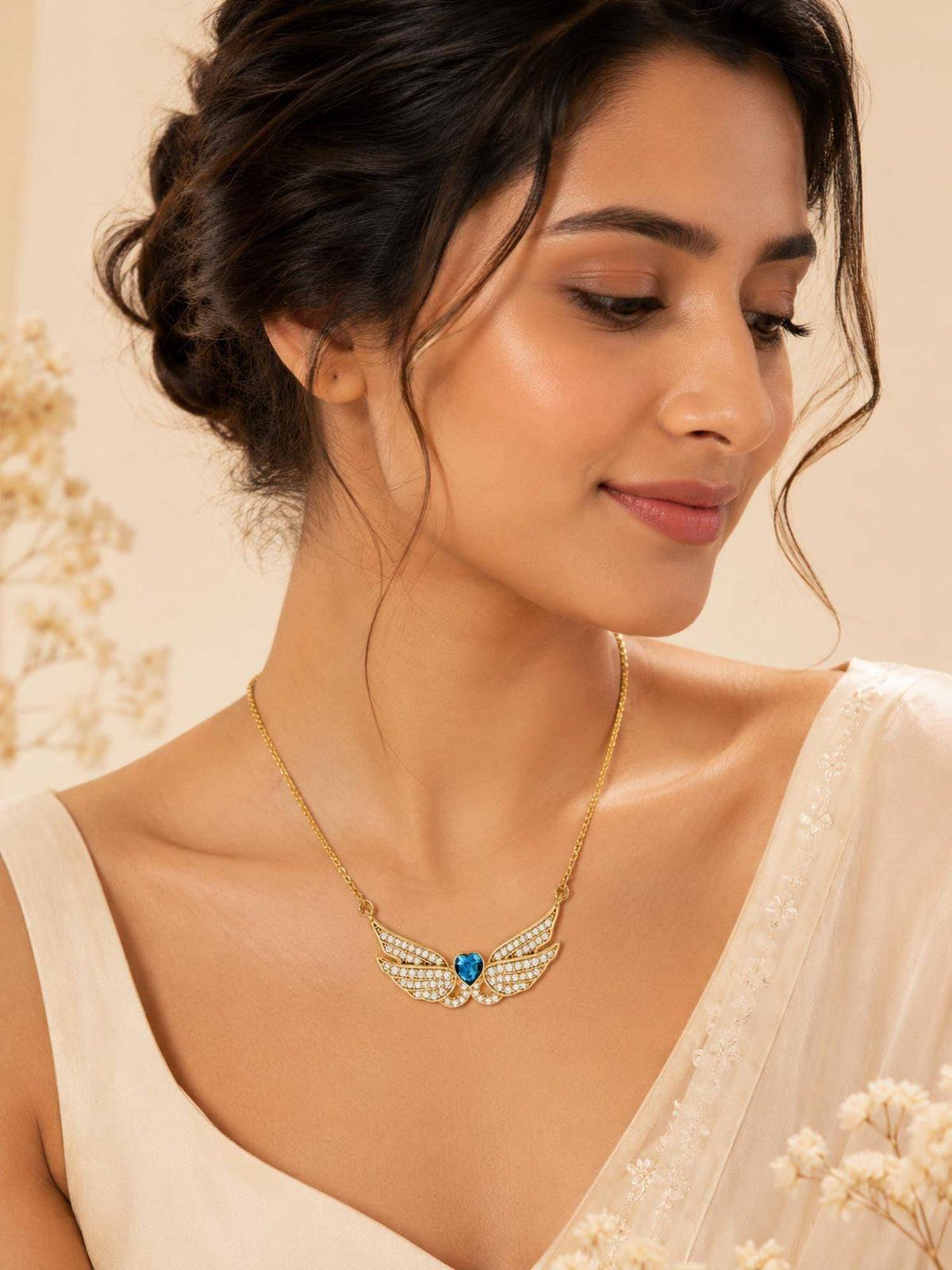 AANURA 18K Gold Plated Blue Angel Wing Heart Necklace