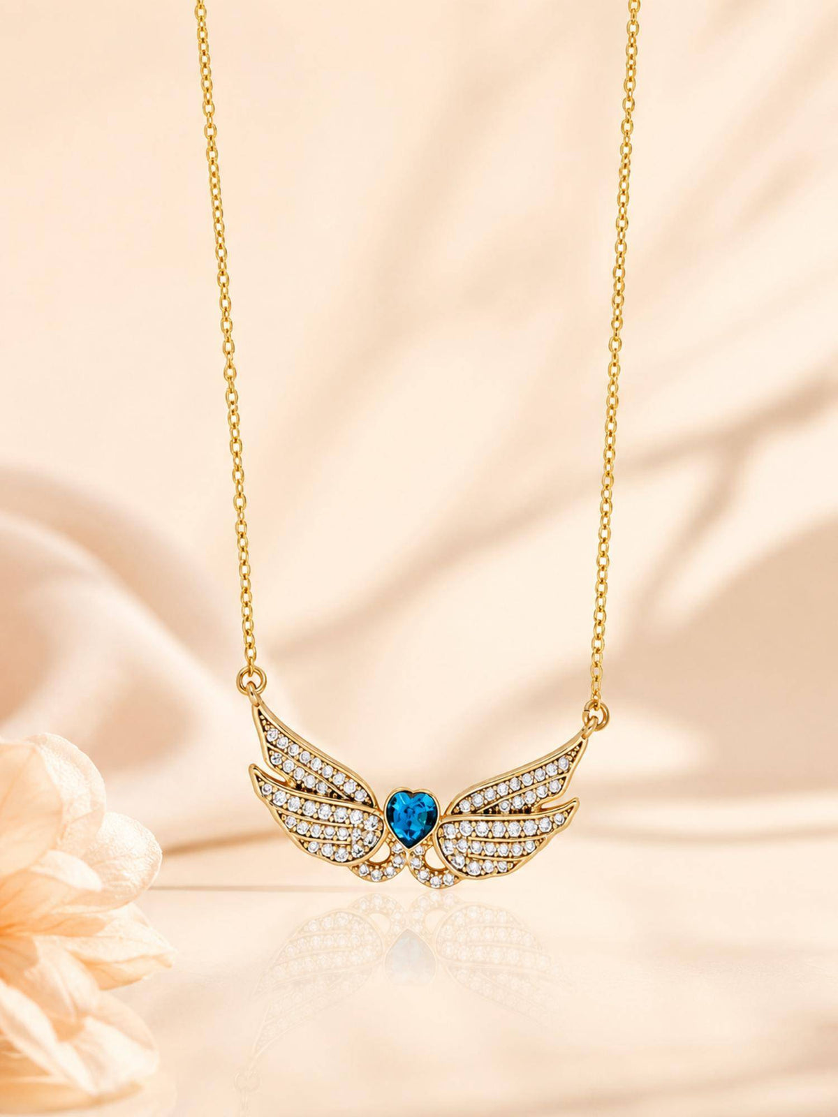 AANURA 18K Gold Plated Blue Angel Wing Heart Necklace