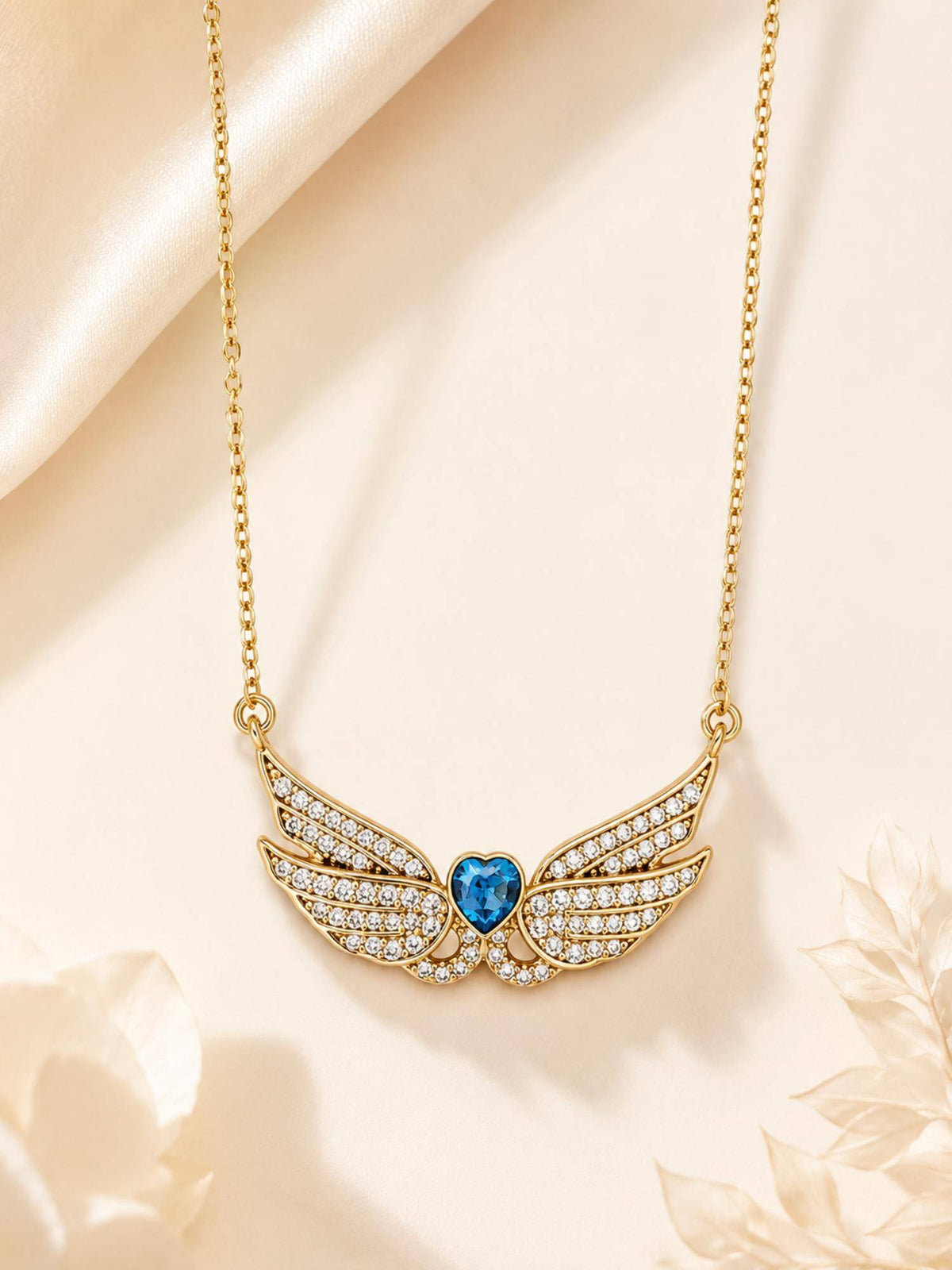 AANURA 18K Gold Plated Blue Angel Wing Heart Necklace