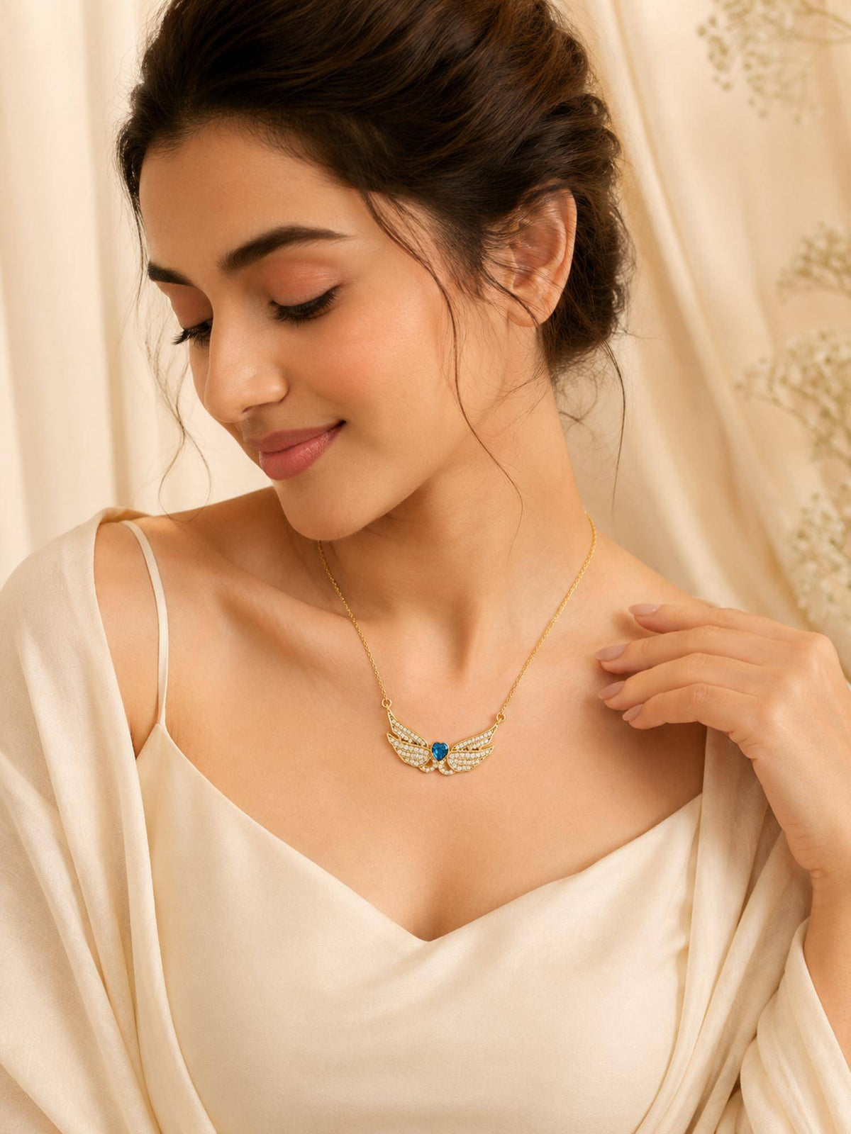 AANURA 18K Gold Plated Blue Angel Wing Heart Necklace