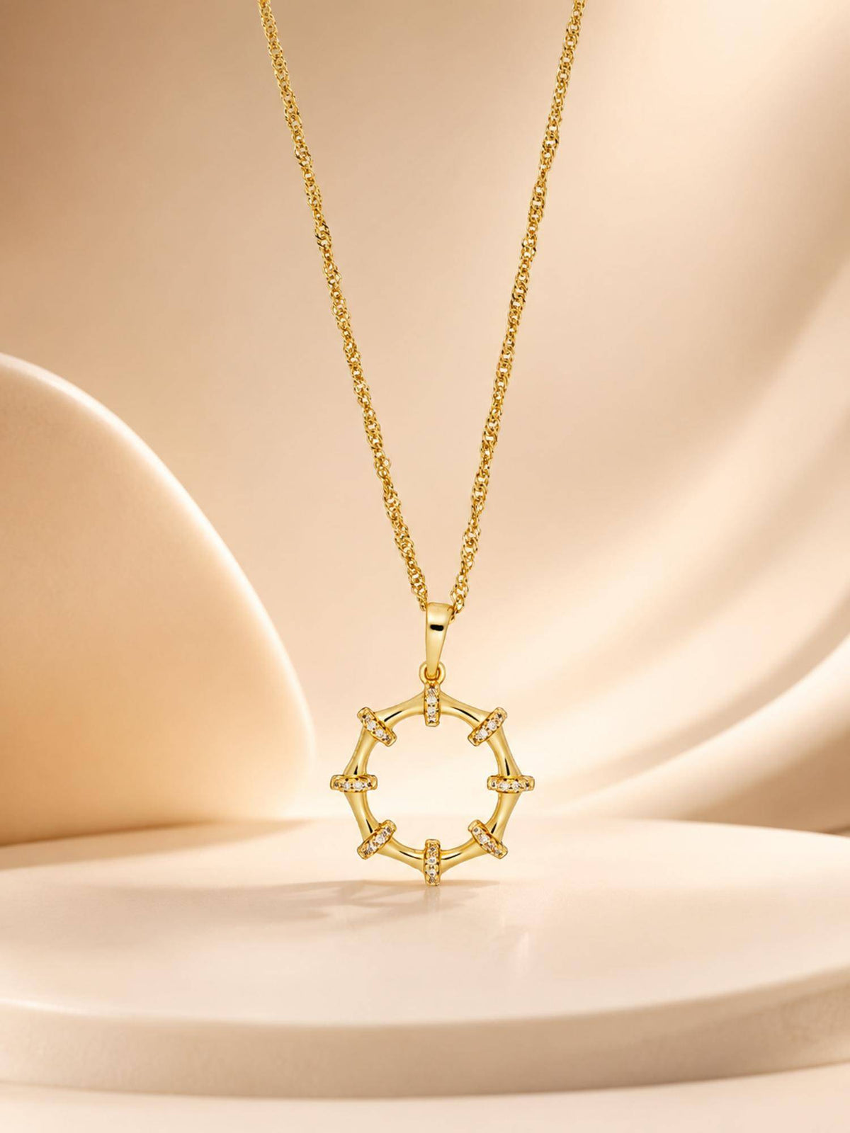 AANURA 18K Gold Plated Open Circle Cz Bar Necklace