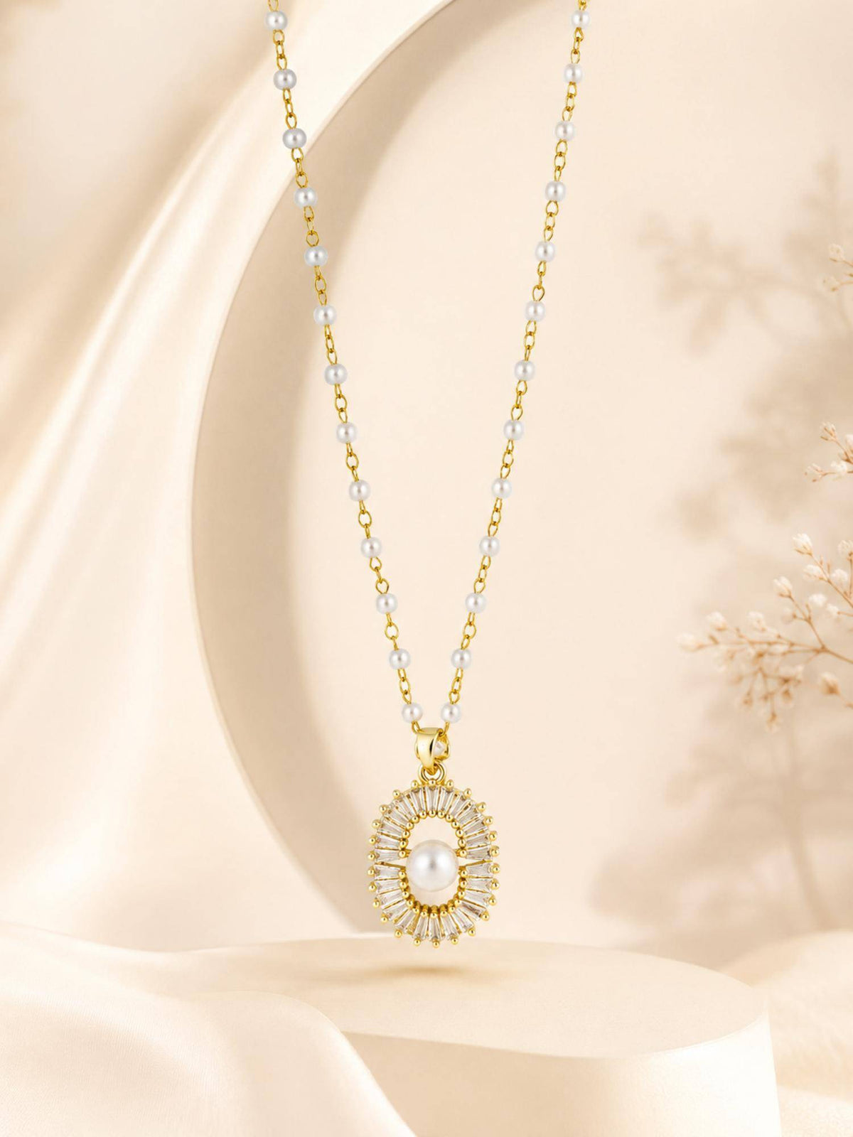 AANURA 18K Gold Plated Pearl Bead Halo Necklace