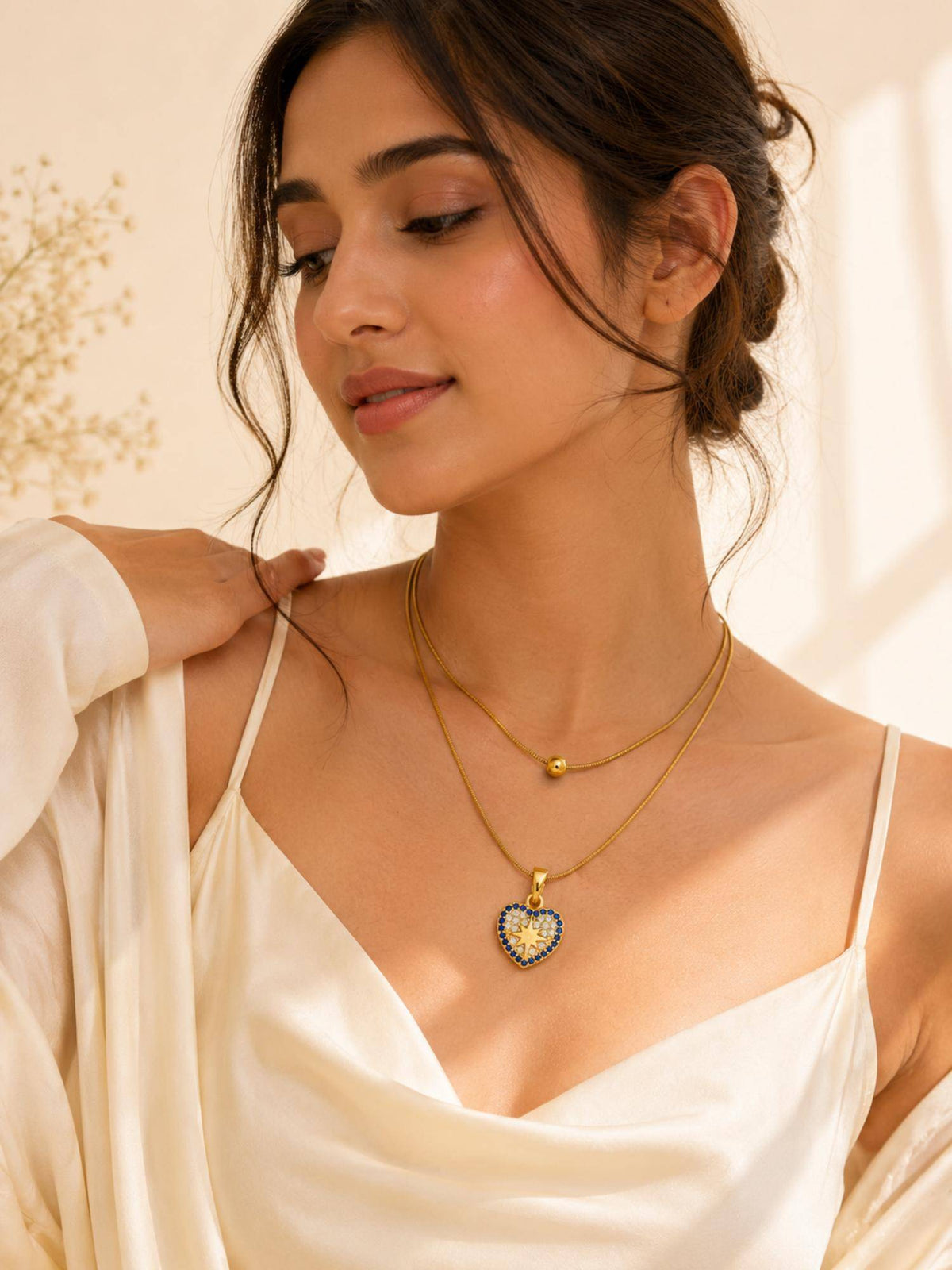AANURA Blue Stone Heart Layered Necklace