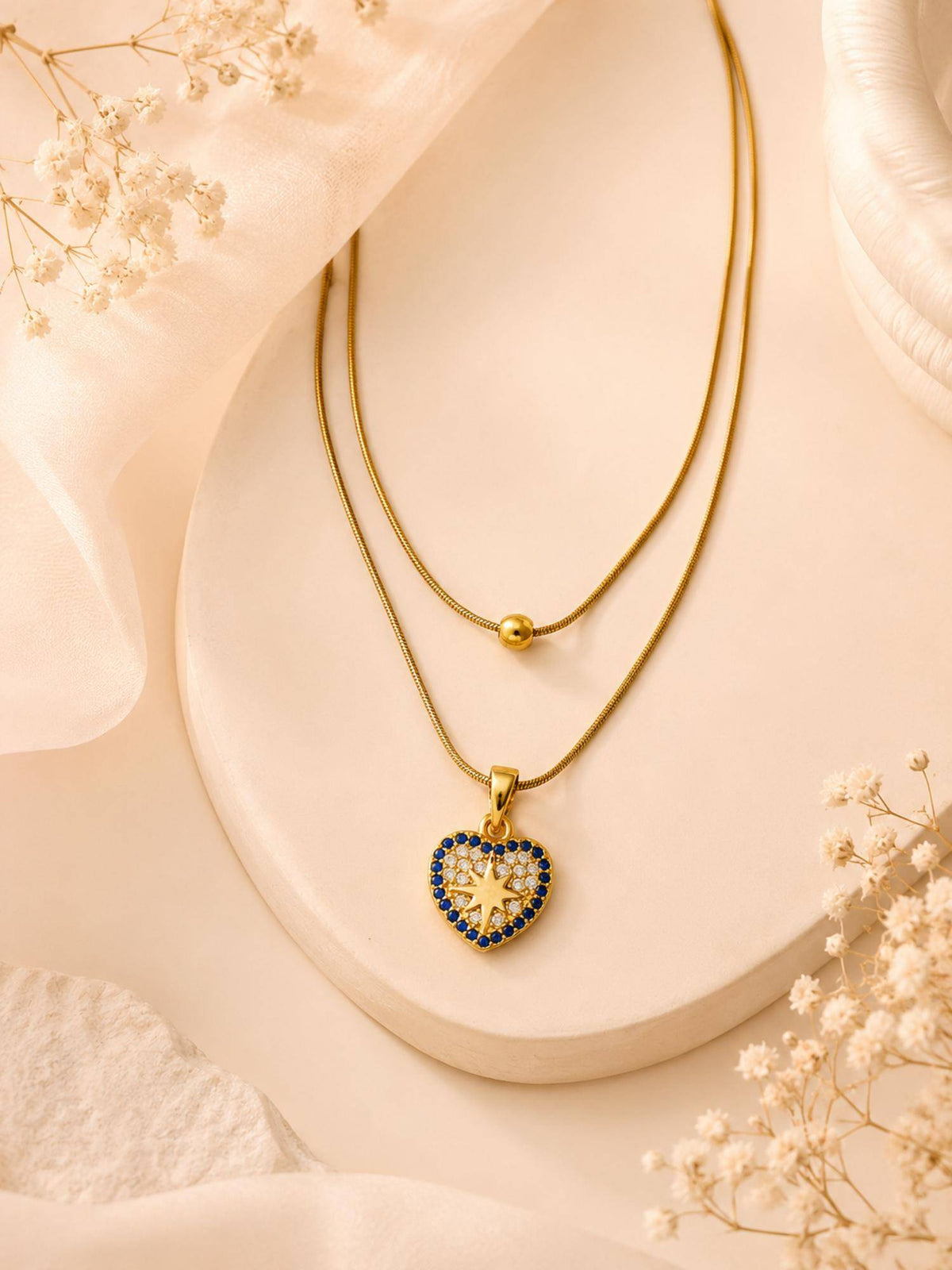 AANURA Blue Stone Heart Layered Necklace