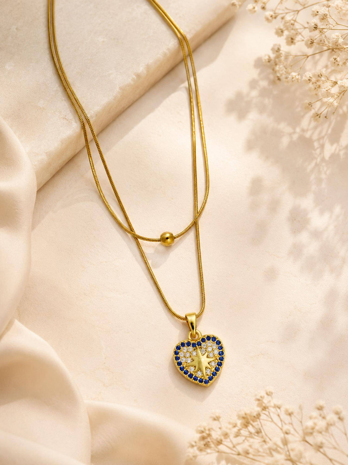 AANURA Blue Stone Heart Layered Necklace