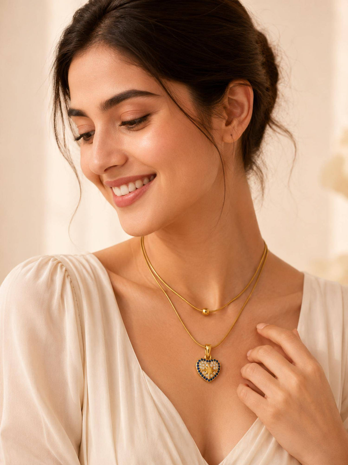 AANURA Blue Stone Heart Layered Necklace