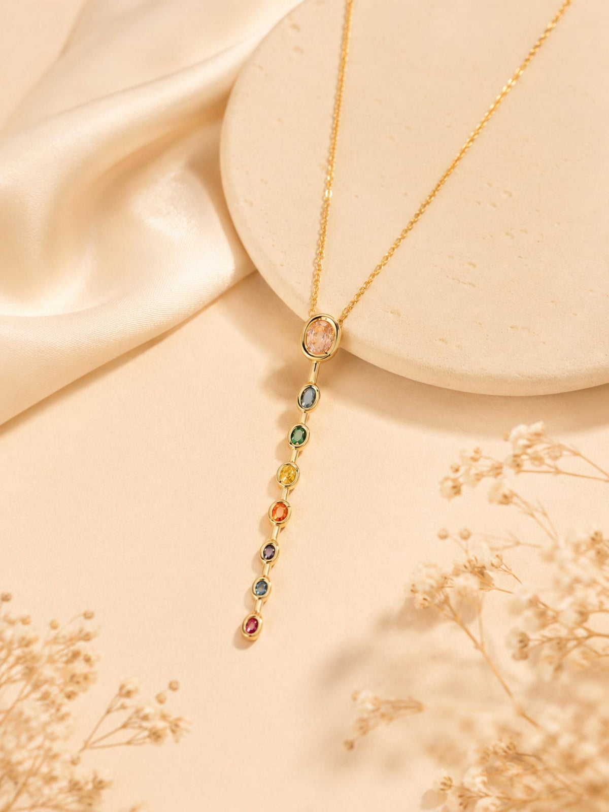 AANURA 18K Gold Plated Rainbow Stone Drop Necklace
