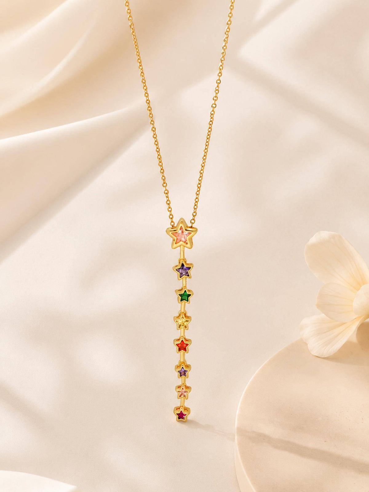 AANURA 18K Gold Plated Rainbow Star Drop Necklace