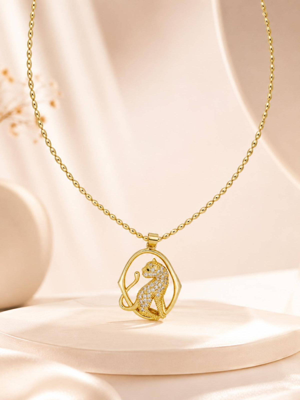 AANURA Crystal Cat Charm Necklace
