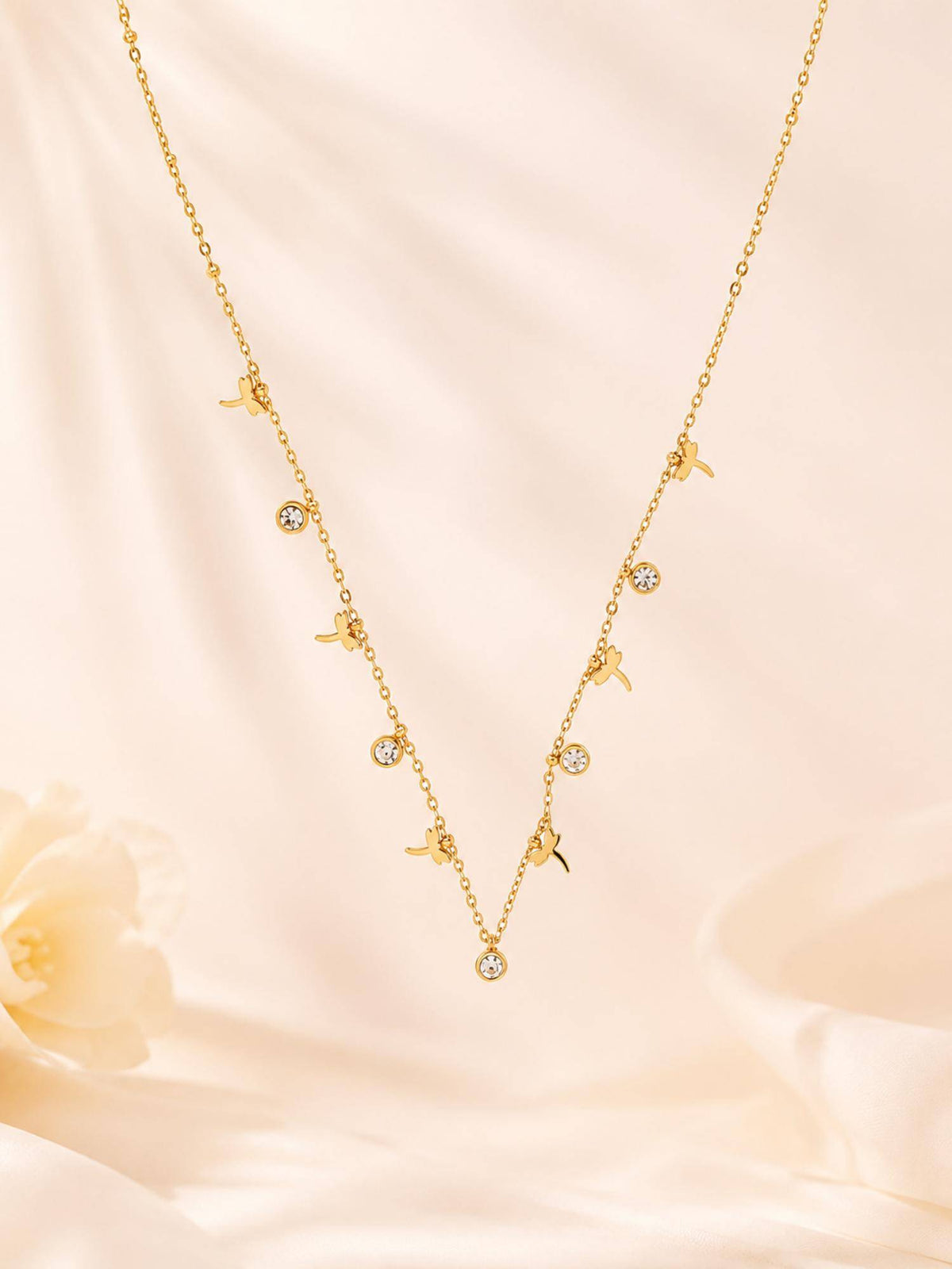 AANURA 18K Gold Plated Bird Charm Crystal Necklace