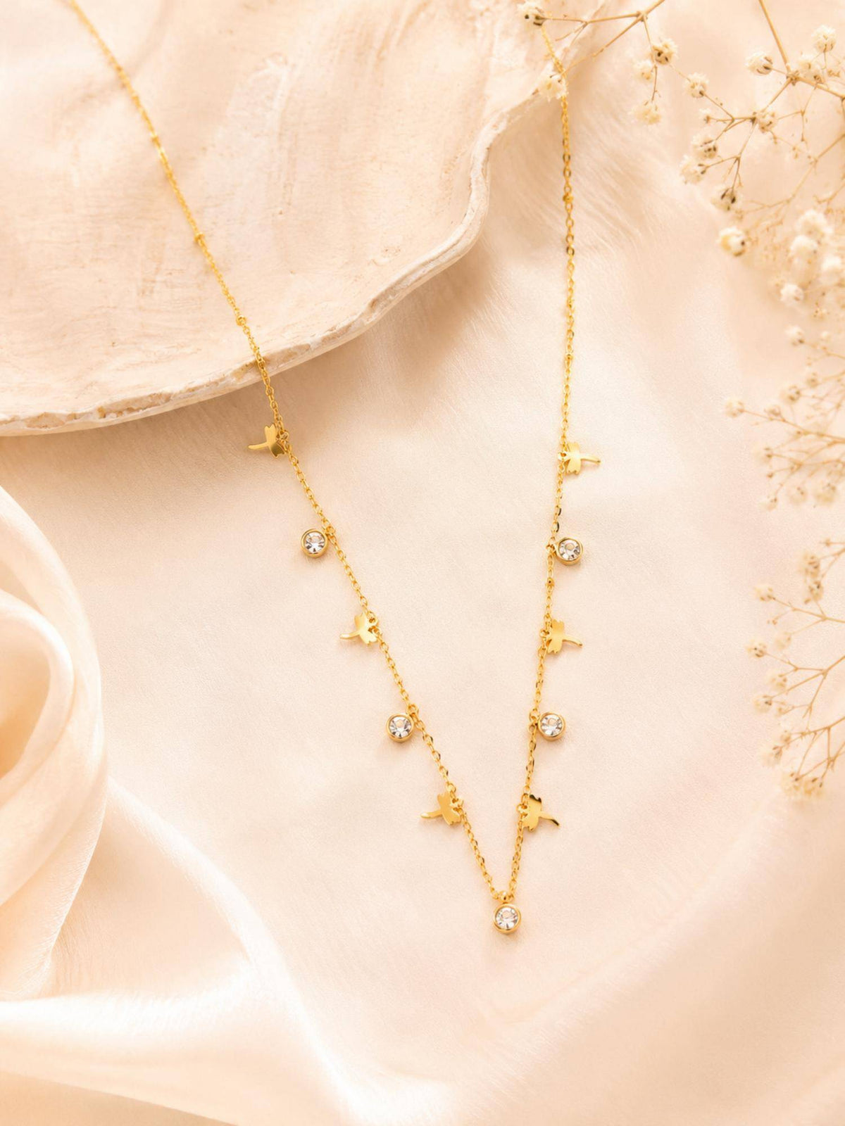 AANURA 18K Gold Plated Bird Charm Crystal Necklace