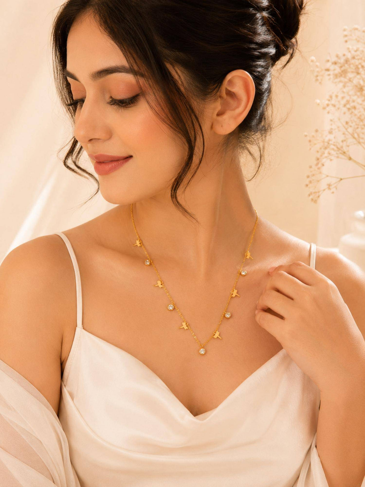 AANURA 18K Gold Plated Bird Charm Crystal Necklace