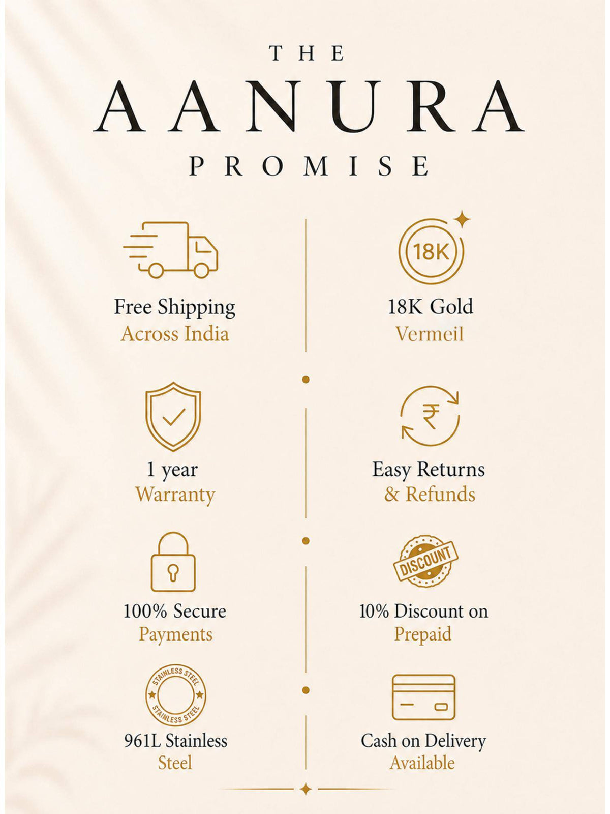 AANURA 18K Gold Plated Black Accent Tri-Stone Drop Necklace