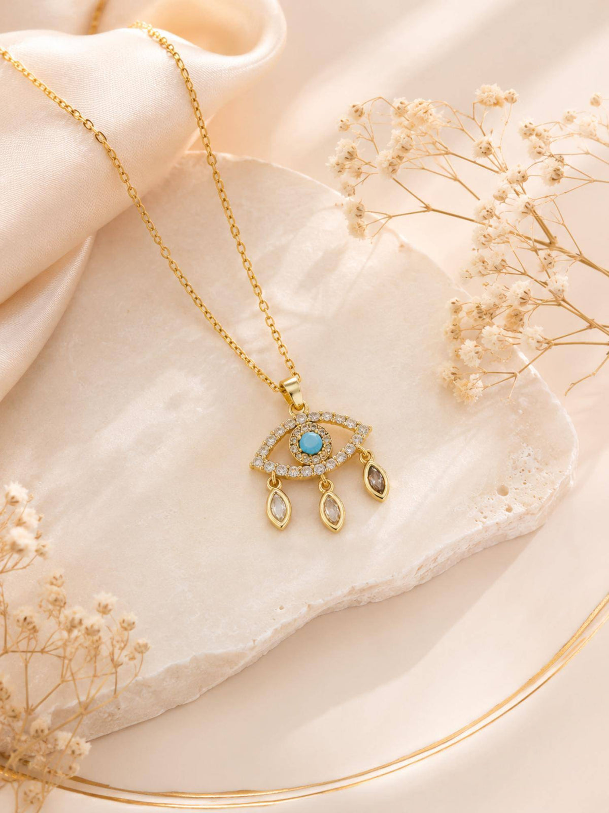 AANURA 18K Gold Plated Blue Eye Crystal Drop Necklace