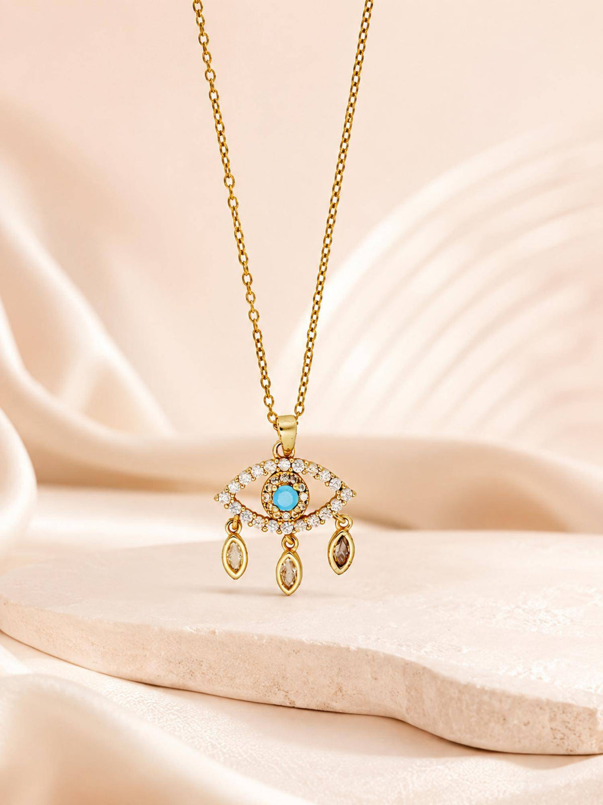 AANURA 18K Gold Plated Blue Eye Crystal Drop Necklace