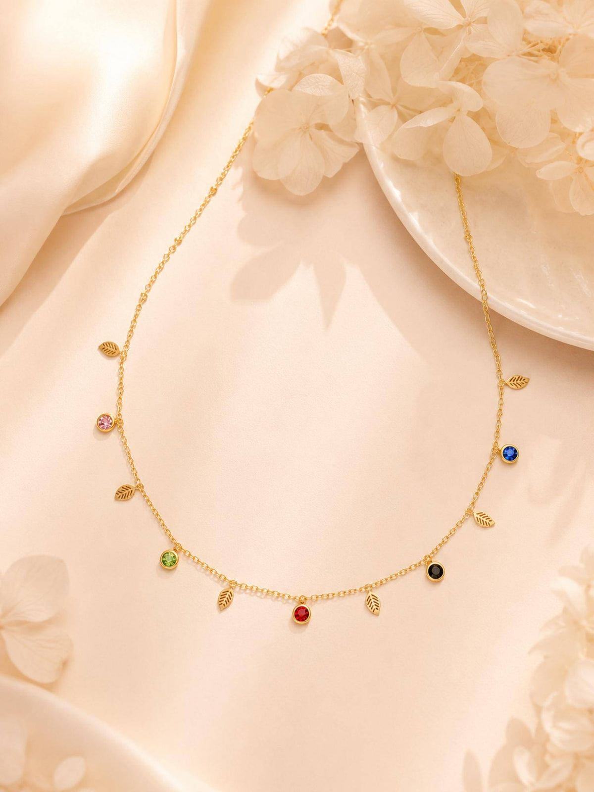AANURA 18K Gold Plated Leaf And Colour Stone Charm Necklace