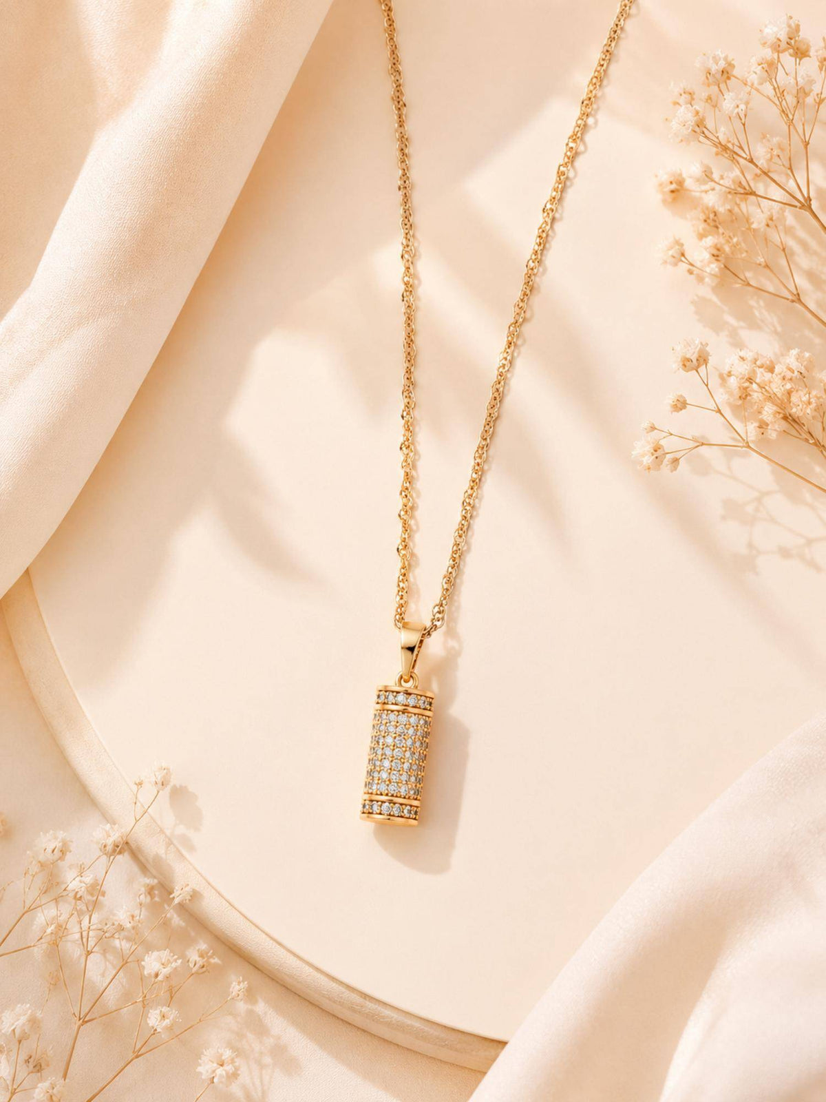 AANURA 18K Gold Plated Crystal Cylinder Pendant Necklace