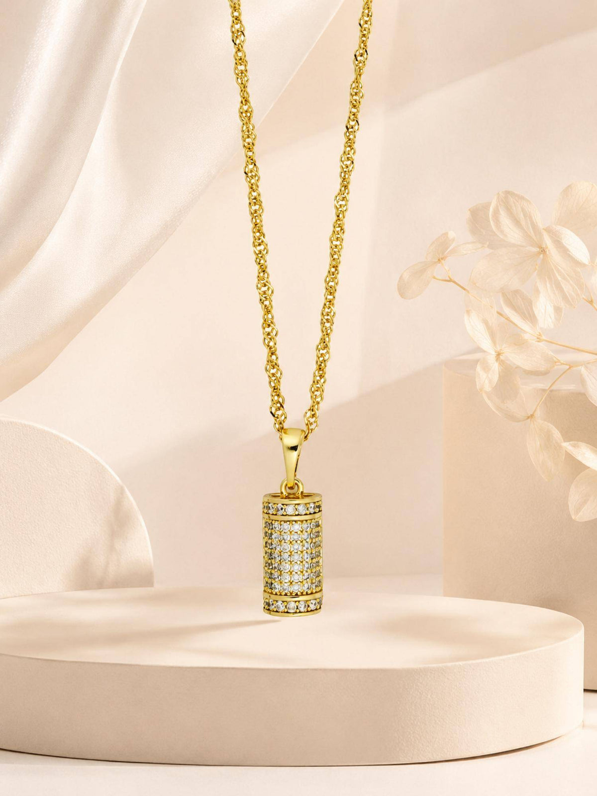 AANURA 18K Gold Plated Crystal Cylinder Pendant Necklace