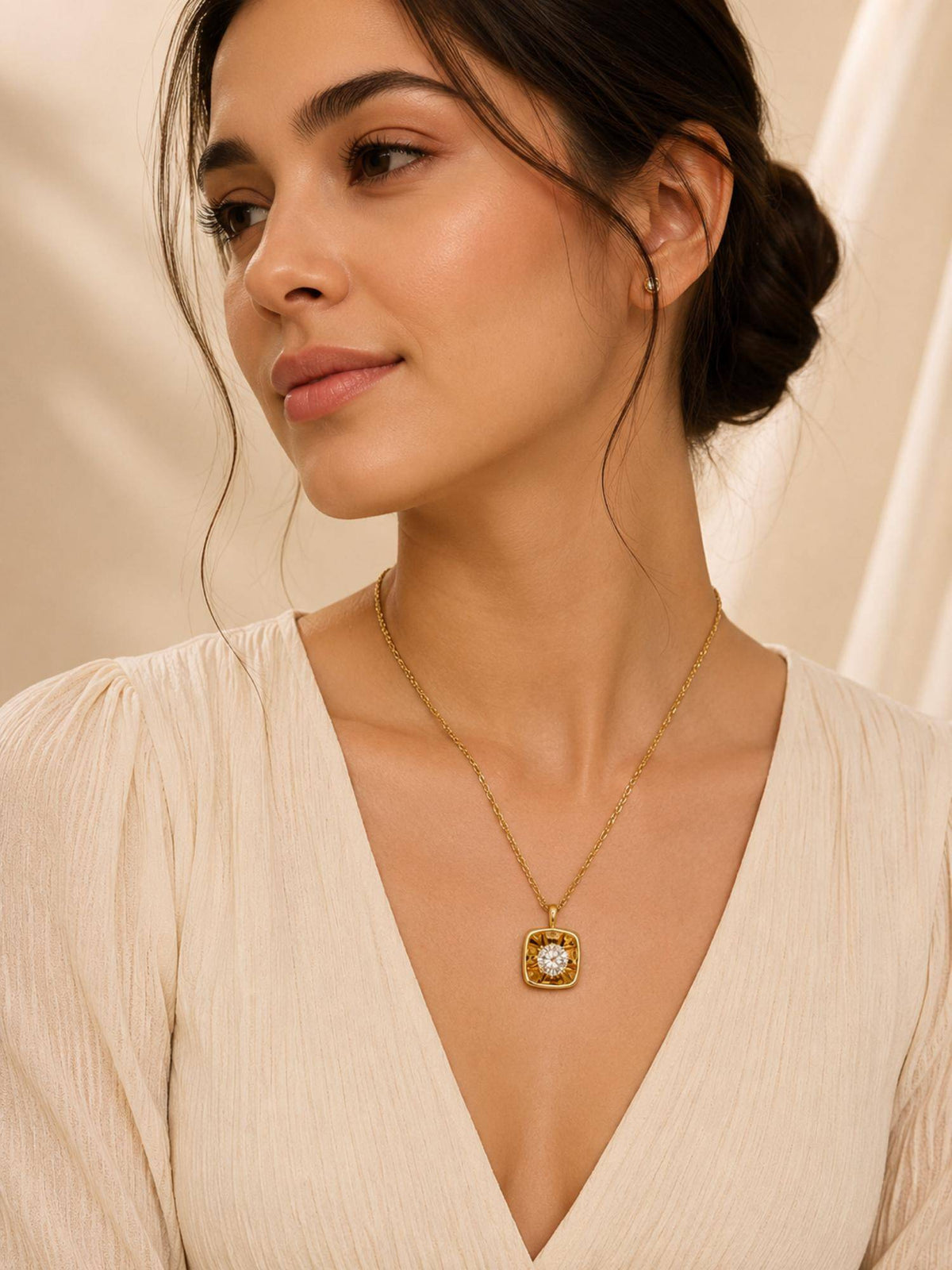 AANURA 18K Gold Plated Square Solitaire Pendant Necklace