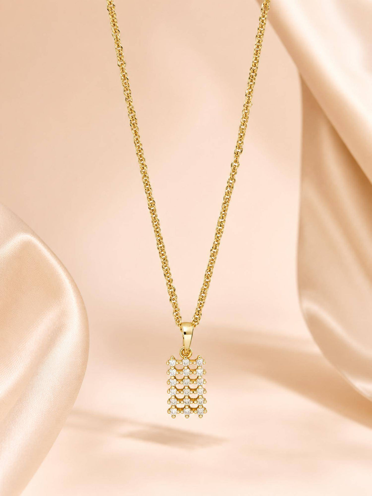 AANURA 18K Gold Plated Crystal Grid Pendant Necklace