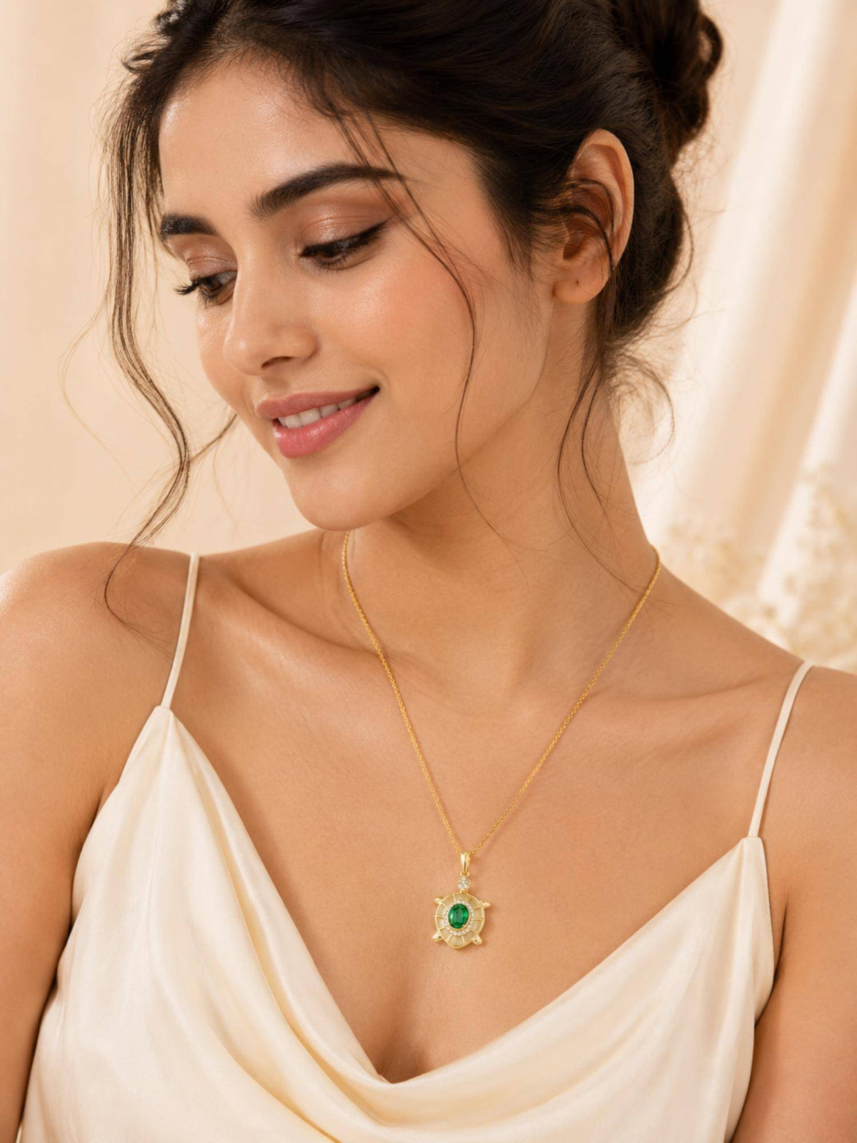 AANURA 18K Gold Plated Green Turtle Crystal Necklace
