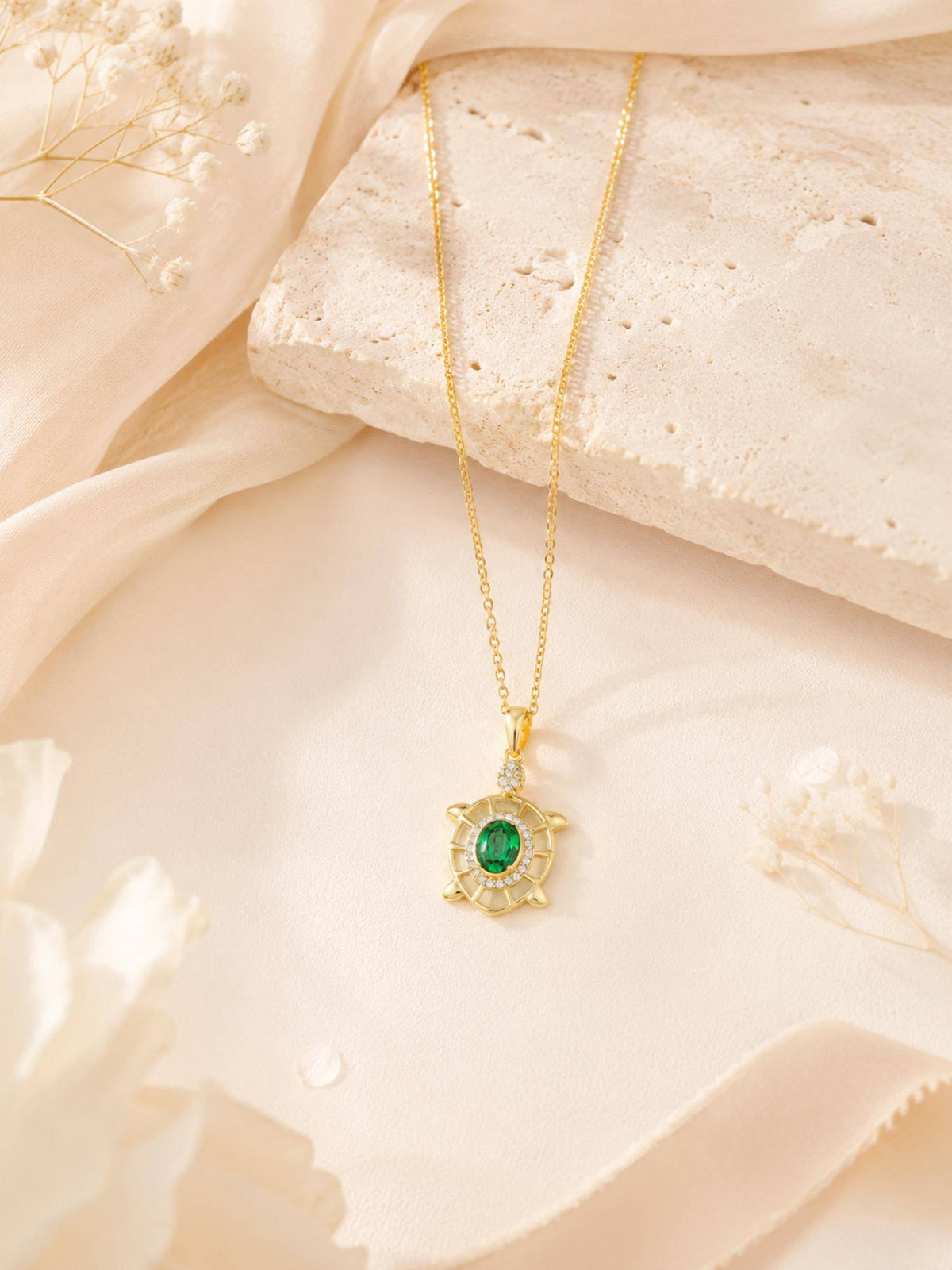 AANURA 18K Gold Plated Green Turtle Crystal Necklace