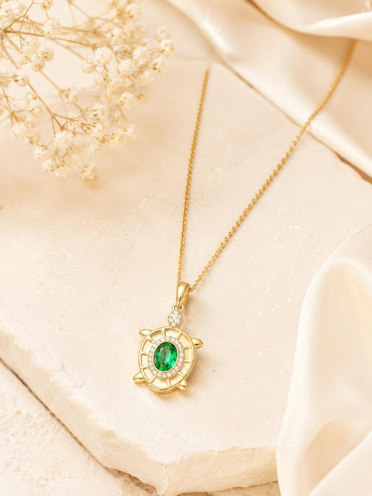 AANURA 18K Gold Plated Green Turtle Crystal Necklace