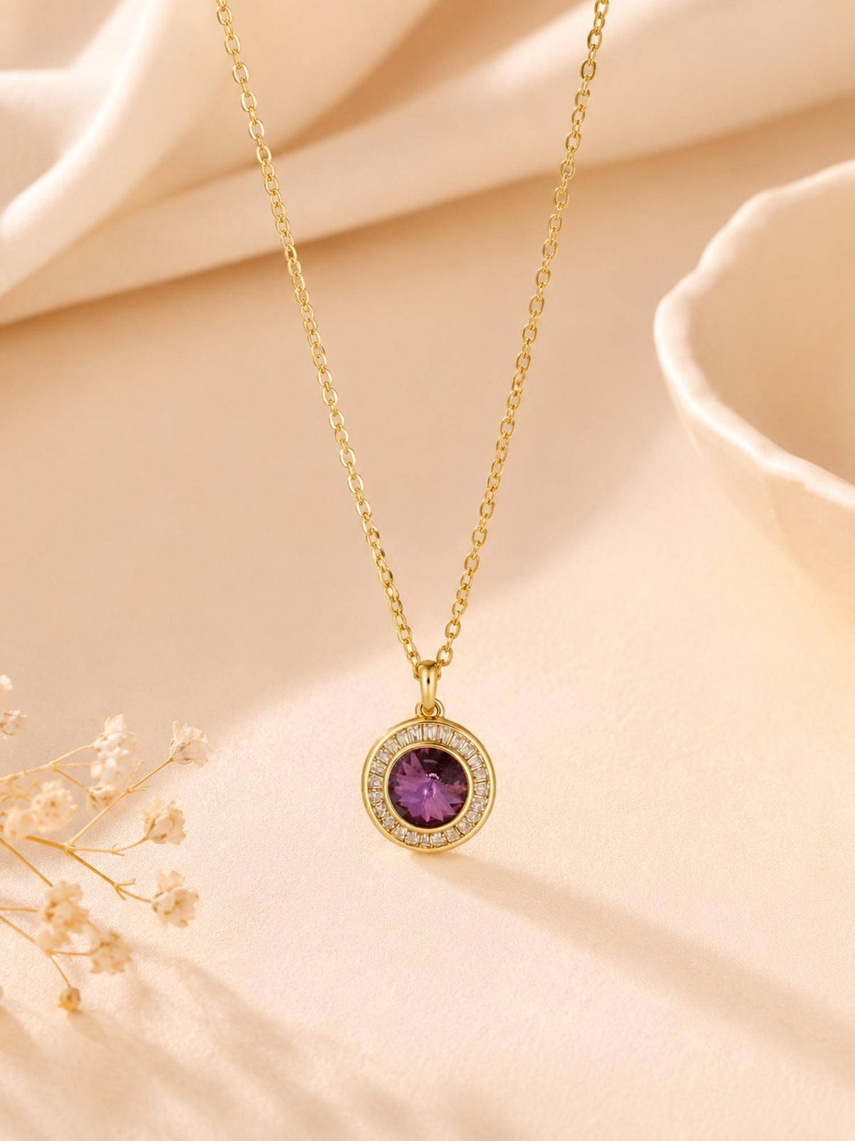 AANURA 18K Gold Plated Purple Halo Crystal Pendant Necklace