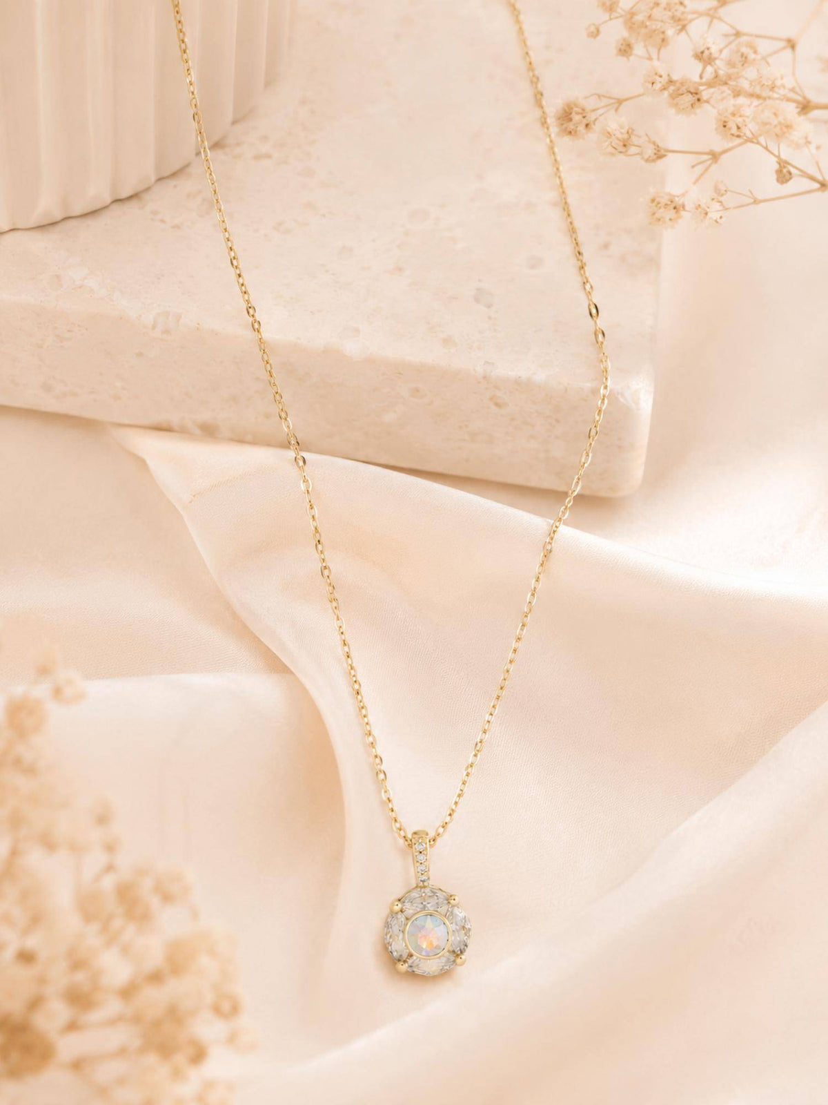 AANURA 18K Gold Plated White Crystal Pendant Necklace