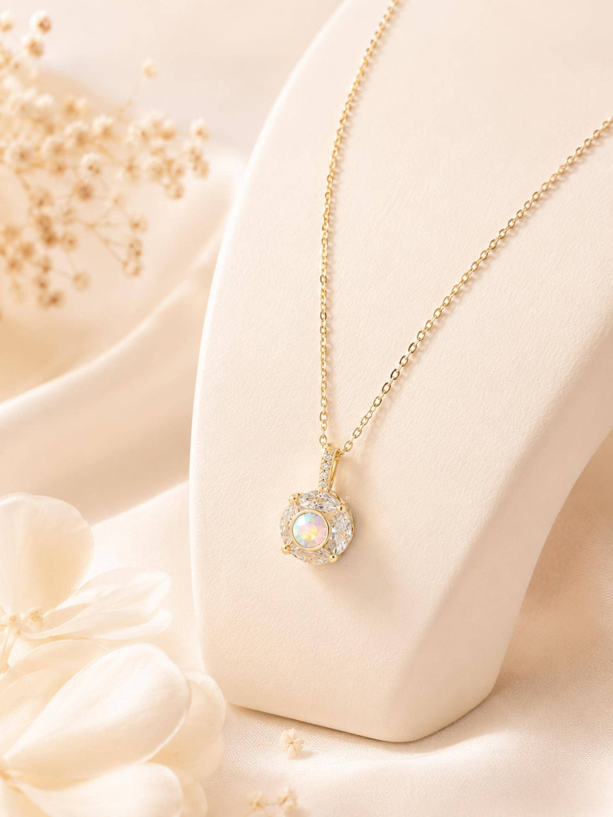 AANURA 18K Gold Plated White Crystal Pendant Necklace